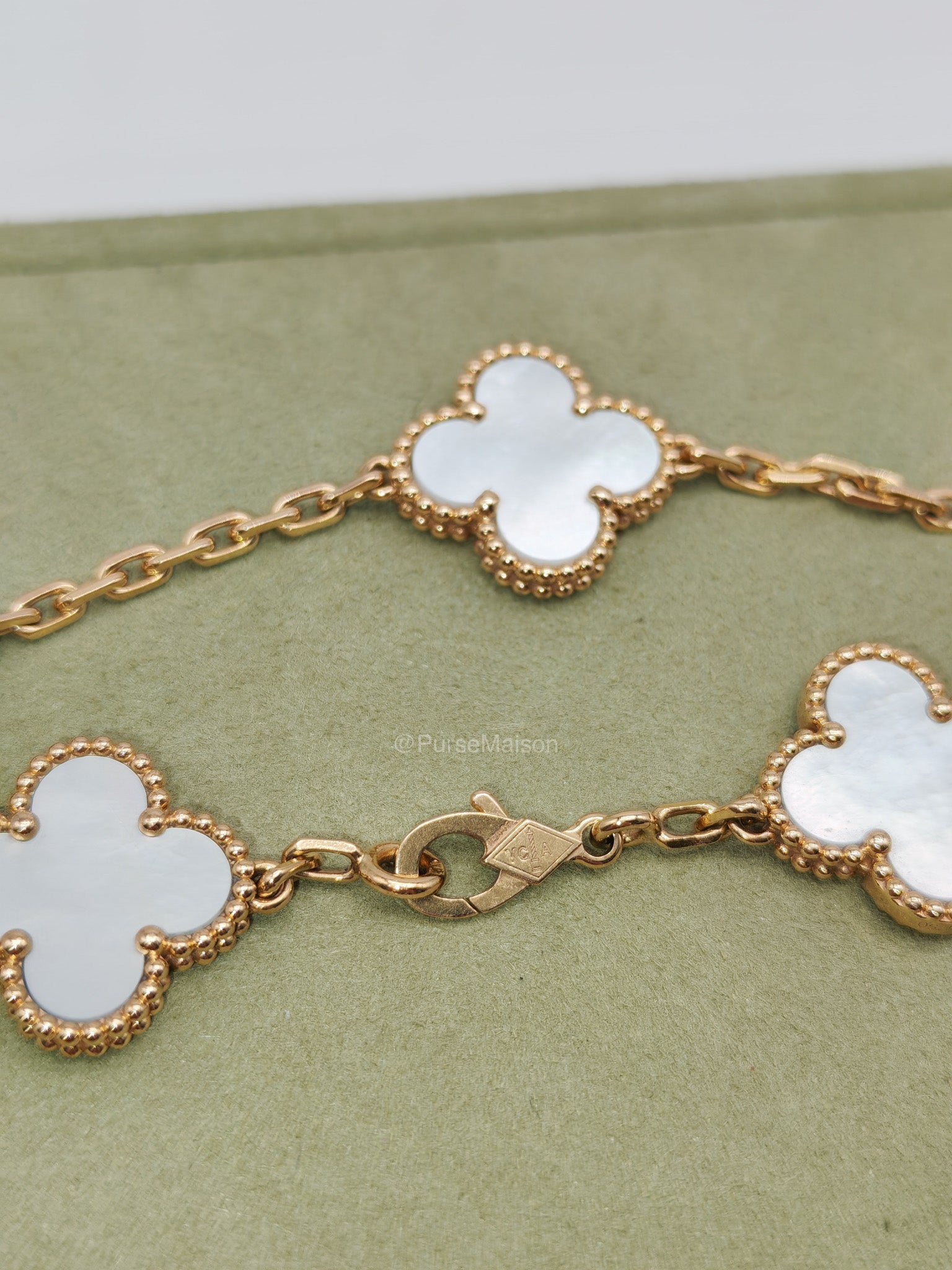 Van Cleef Arpels Vintage Alhambra Bracelet in White Mother of Pearl 5 Motif Yellow Gold (2023) | Purse Maison Luxury Bags Shop