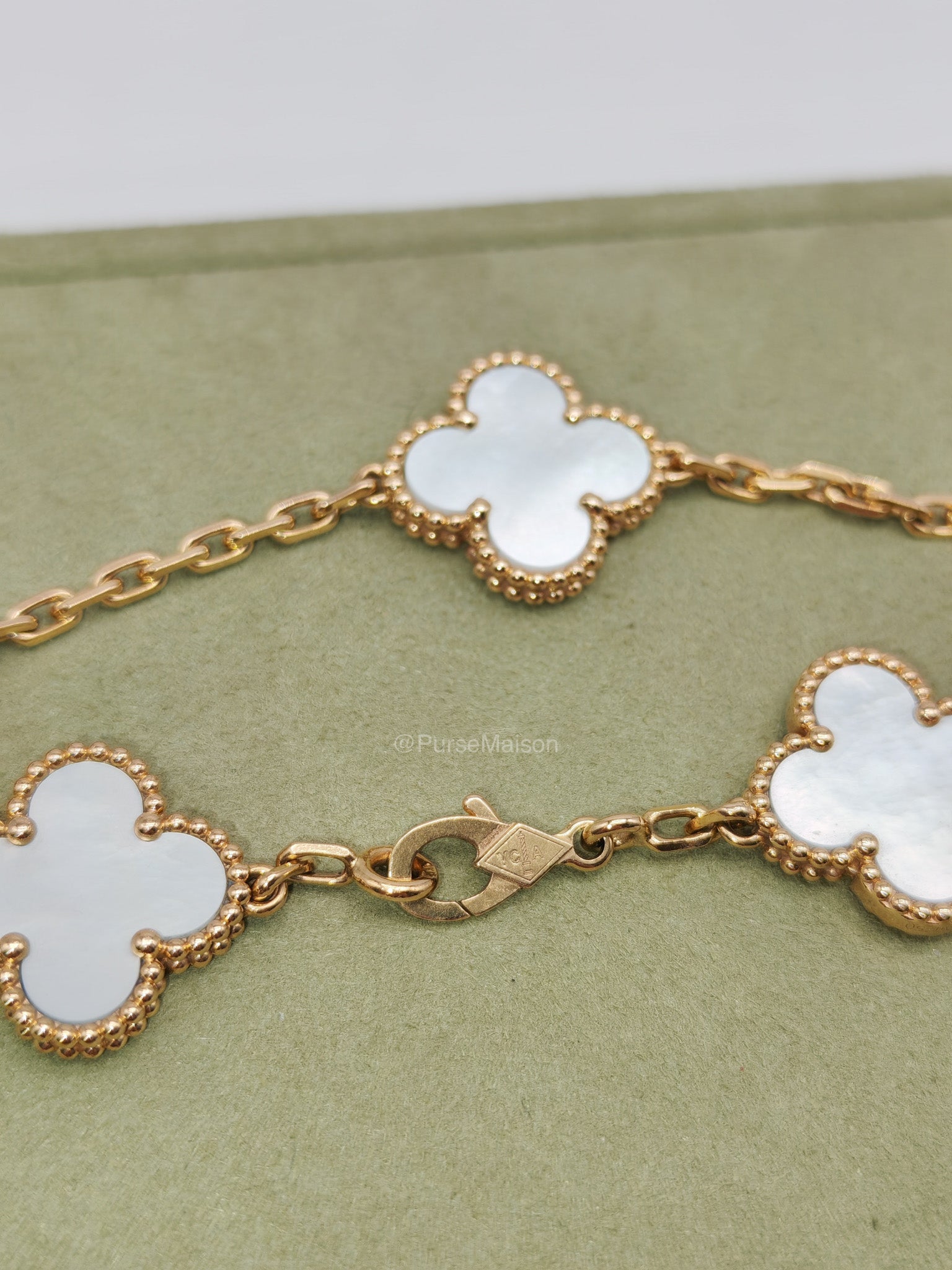 Van Cleef Arpels Vintage Alhambra Bracelet in White Mother of Pearl 5 Motif Yellow Gold (2023) | Purse Maison Luxury Bags Shop