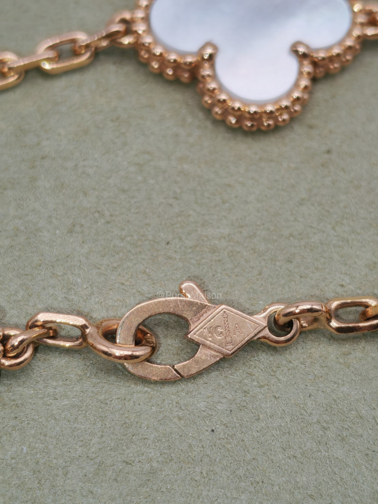 Van Cleef Arpels Vintage Alhambra Bracelet in White Mother of Pearl 5 Motif Yellow Gold (2023) | Purse Maison Luxury Bags Shop
