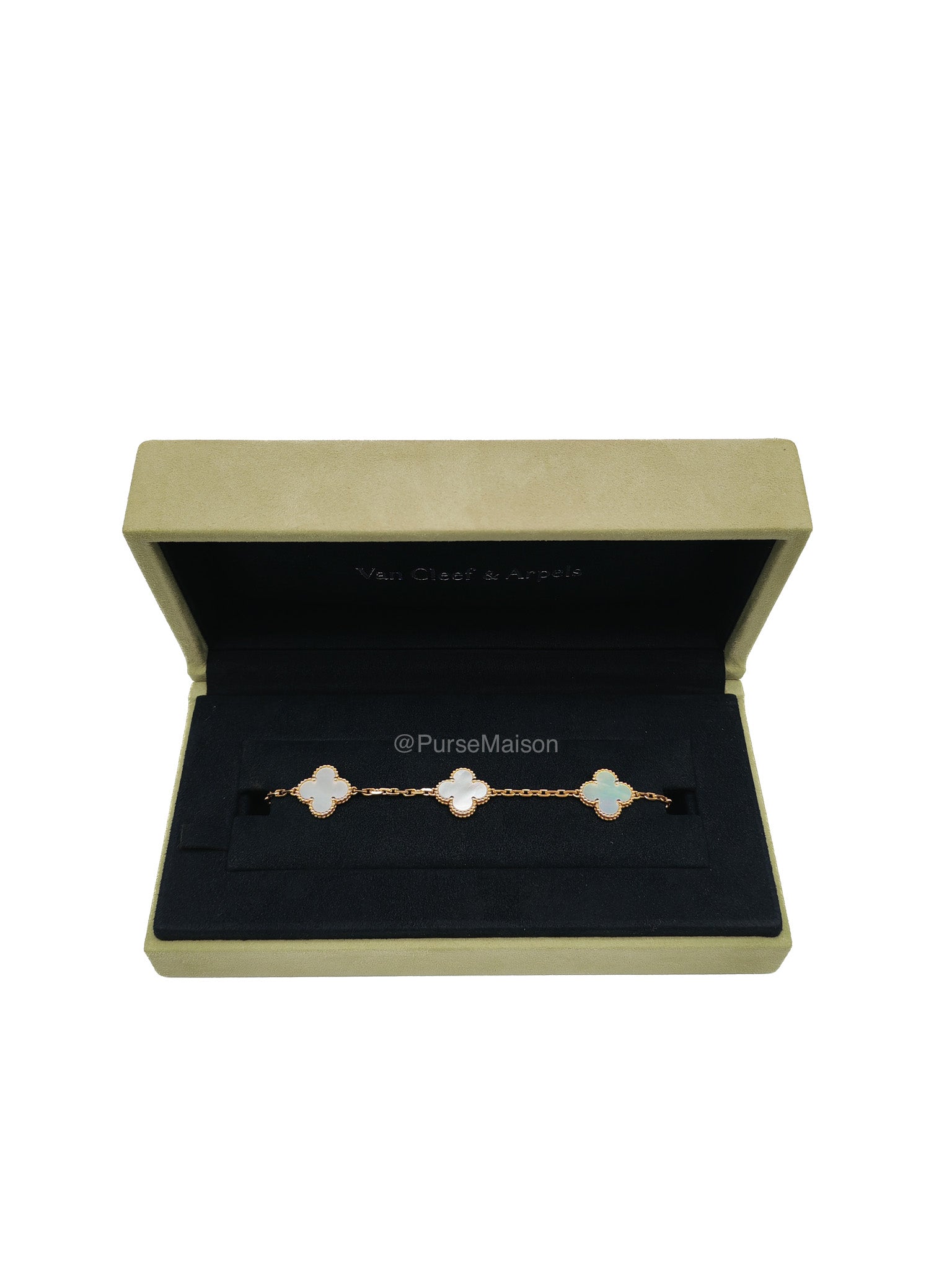 Van Cleef Arpels Vintage Alhambra Bracelet in White Mother of Pearl 5 Motif Yellow Gold (2023) | Purse Maison Luxury Bags Shop