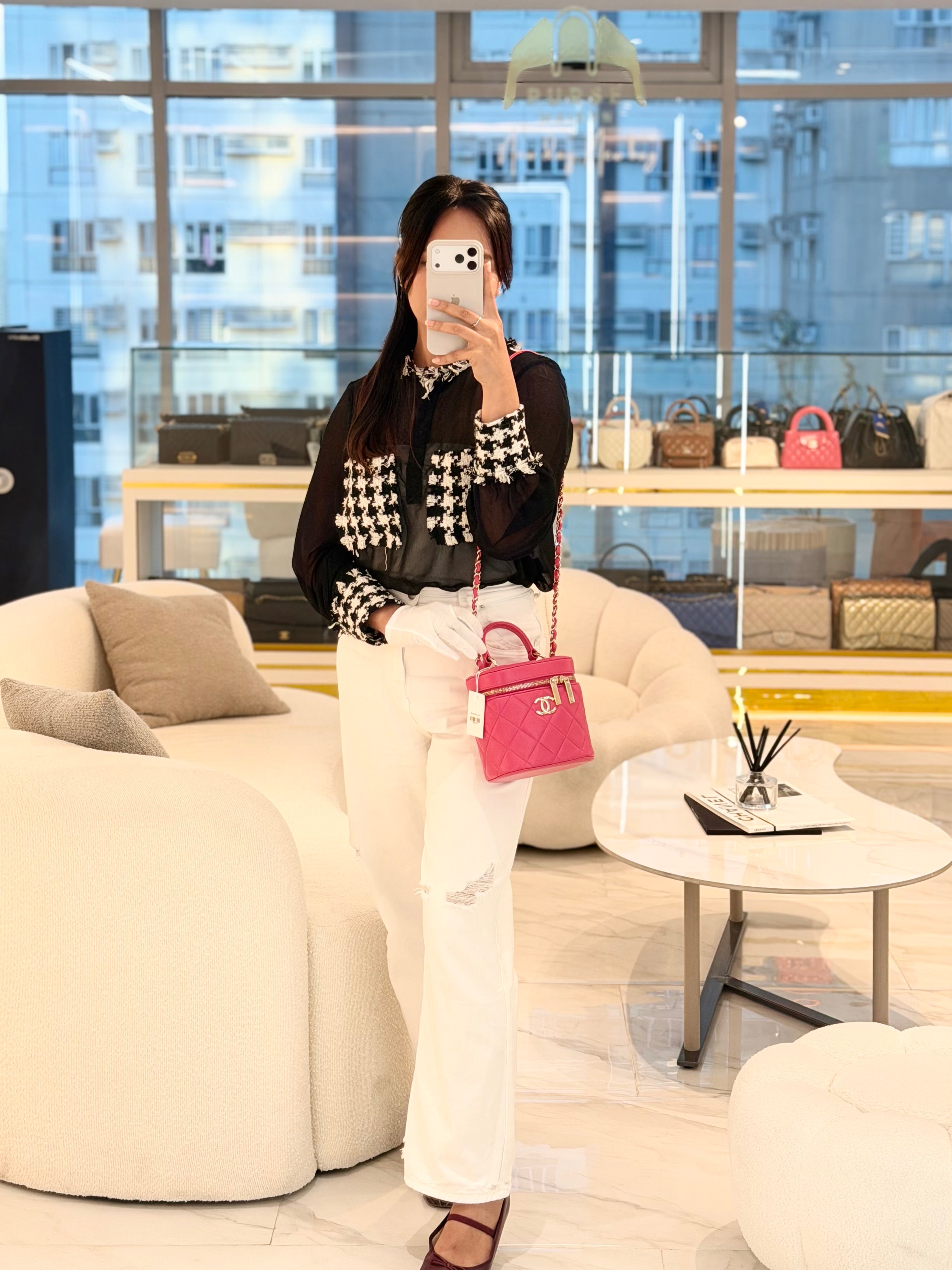 Vanity Bag Small in Pink Lambskin Leather and Light Gold Hardware Series 30 | Purse Maison Luxury Bags Shop