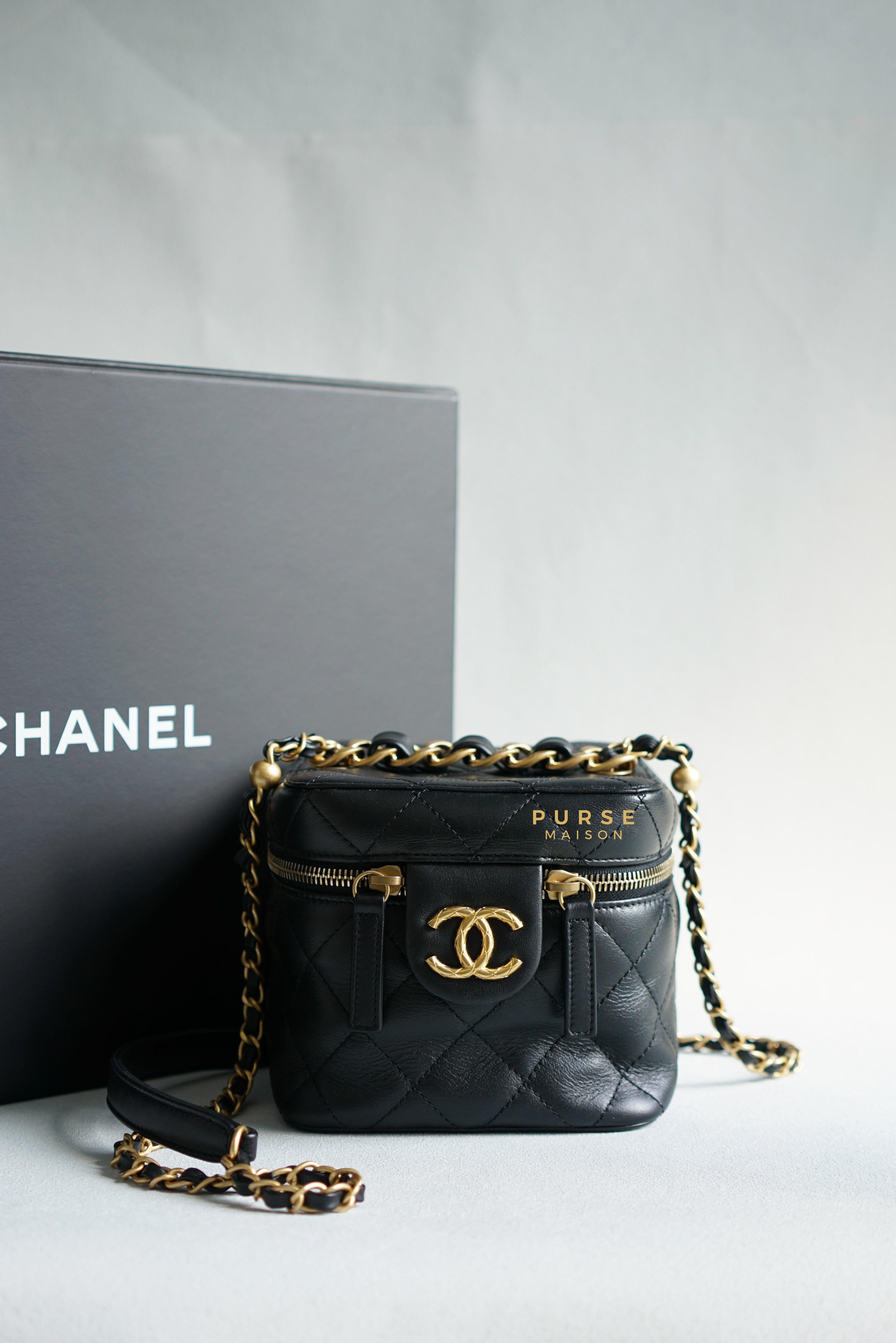 Chanel Vanity Case 22s Lambskin Leather in Aged Gold Hardware (Microchip) | Purse Maison Luxury Bags Shop