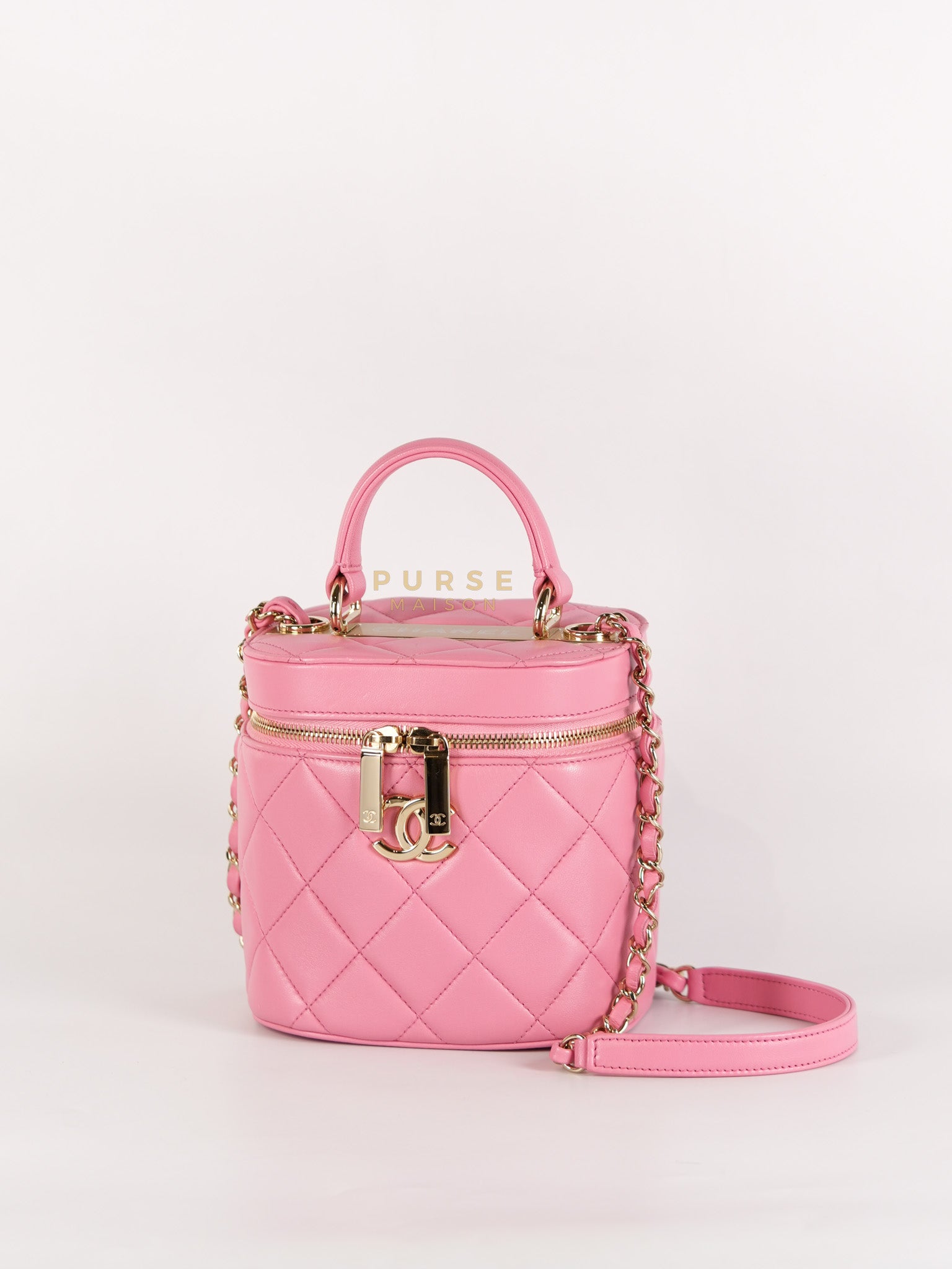 Vanity Case Bag in Pink Quilted Lambskin Leather & Gold Hardware Series 30 | Purse Maison Luxury Bags Shop