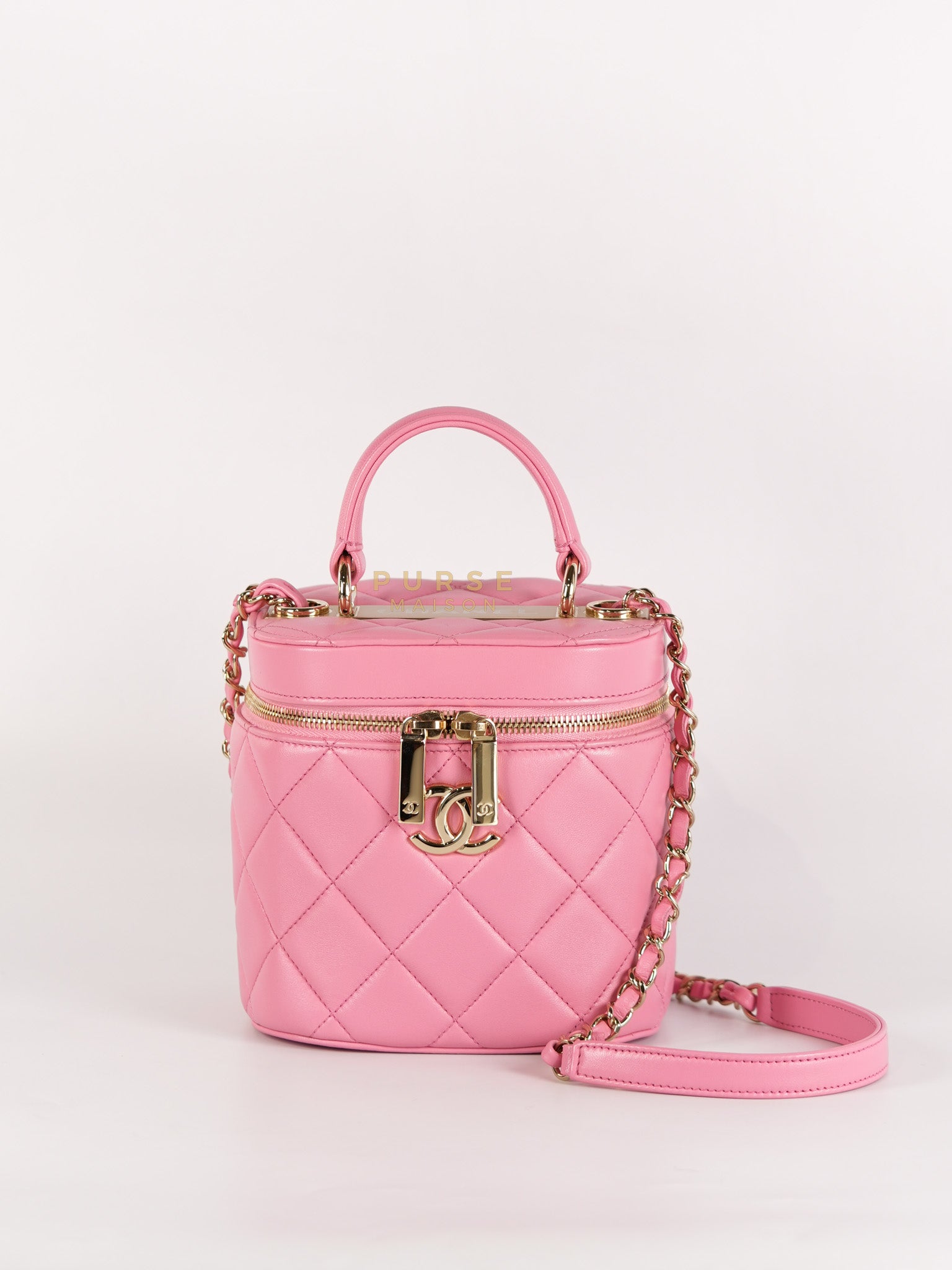 Vanity Case Bag in Pink Quilted Lambskin Leather & Gold Hardware Series 30 | Purse Maison Luxury Bags Shop