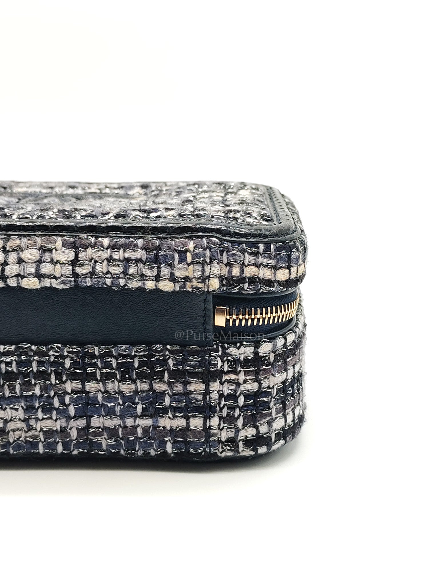 Vanity Case Filigree Medium in Navy Tweed Python Aged Gold Hardware (Series 25) | Purse Maison Luxury Bags Shop