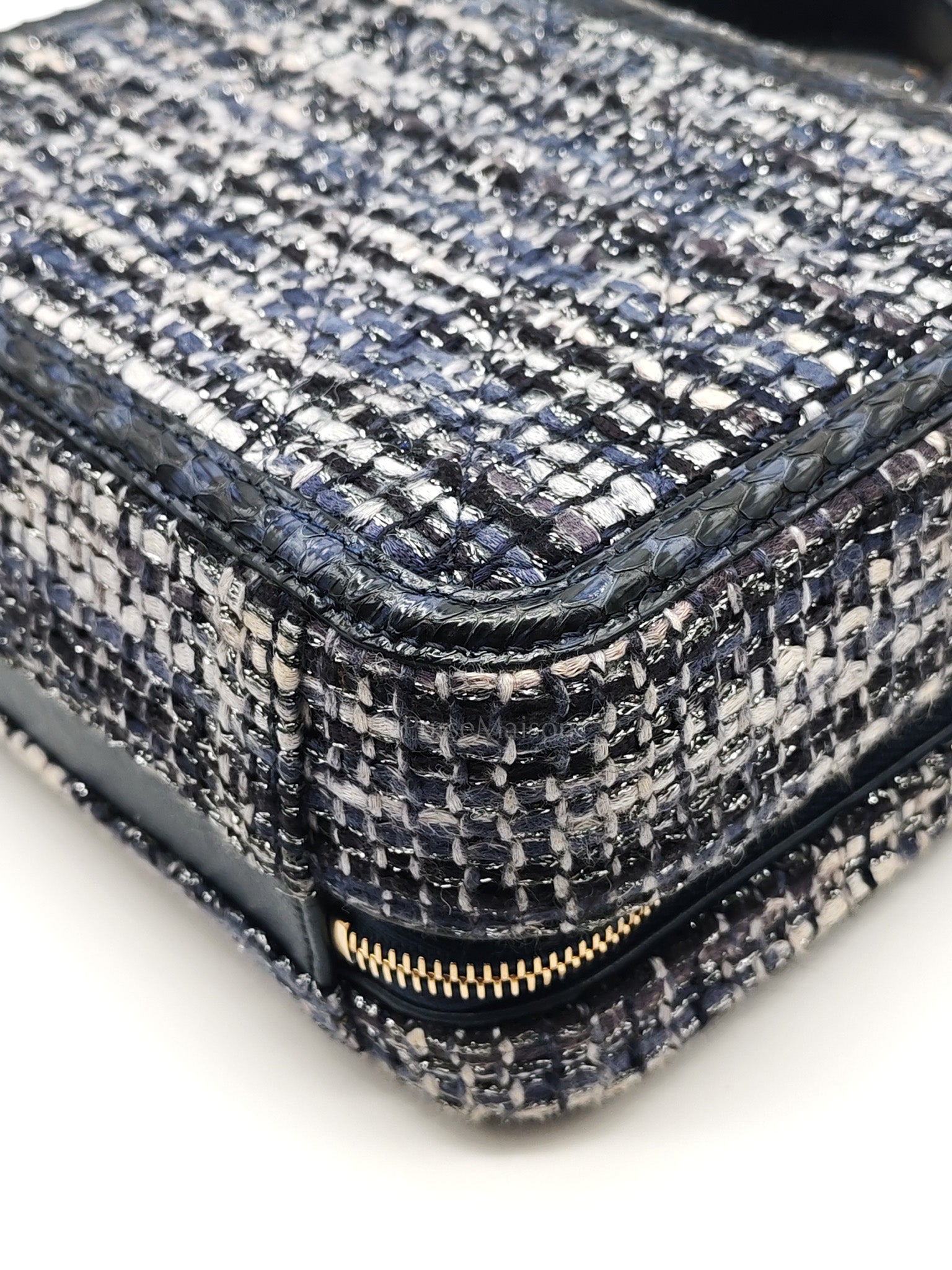 Vanity Case Filigree Medium in Navy Tweed Python Aged Gold Hardware (Series 25) | Purse Maison Luxury Bags Shop