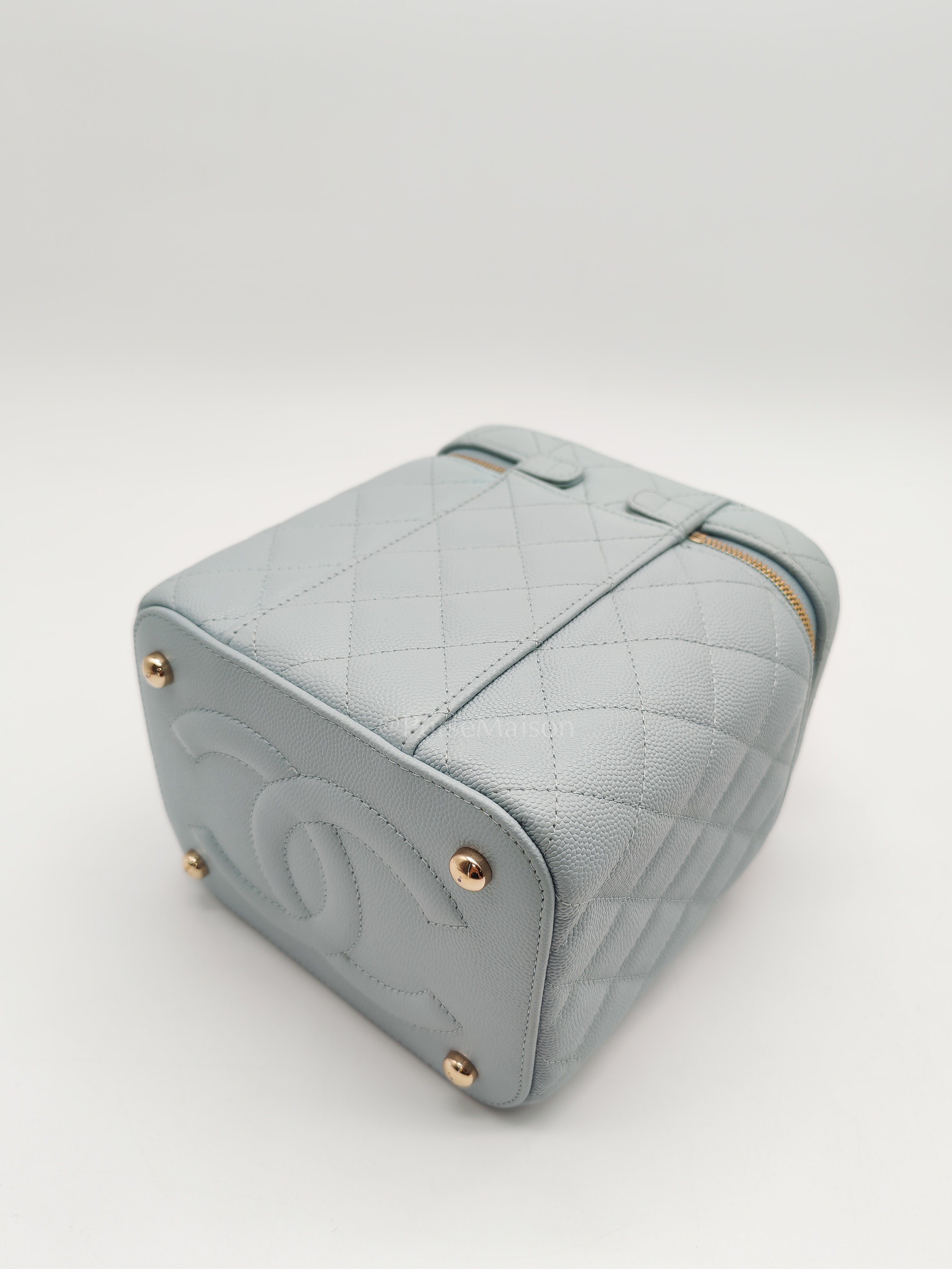 Vanity Case Small in Light Blue Quilted Caviar Leather & Light Gold Hardware Microchip | Purse Maison Luxury Bags Shop