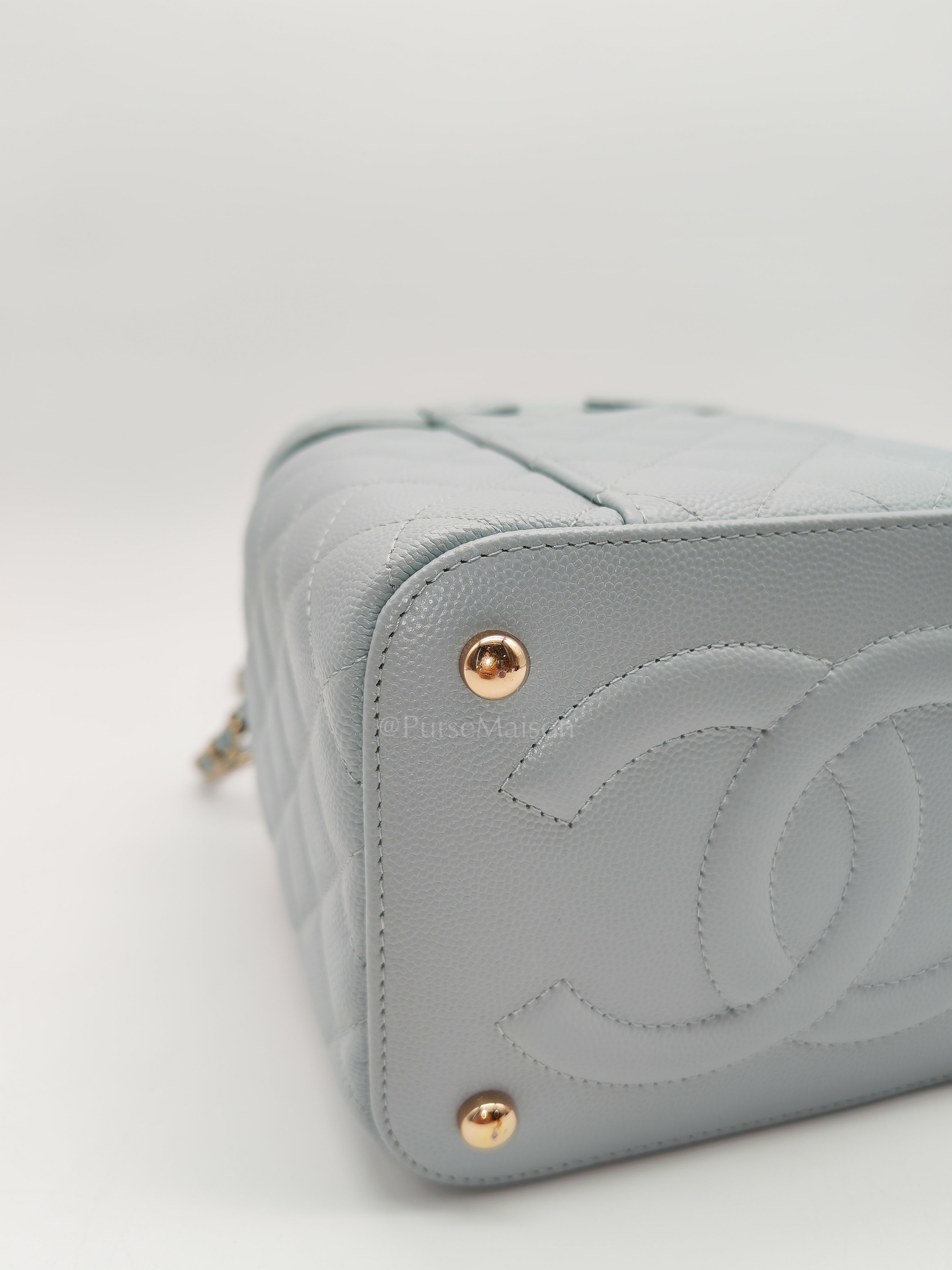 Vanity Case Small in Light Blue Quilted Caviar Leather & Light Gold Hardware Microchip | Purse Maison Luxury Bags Shop