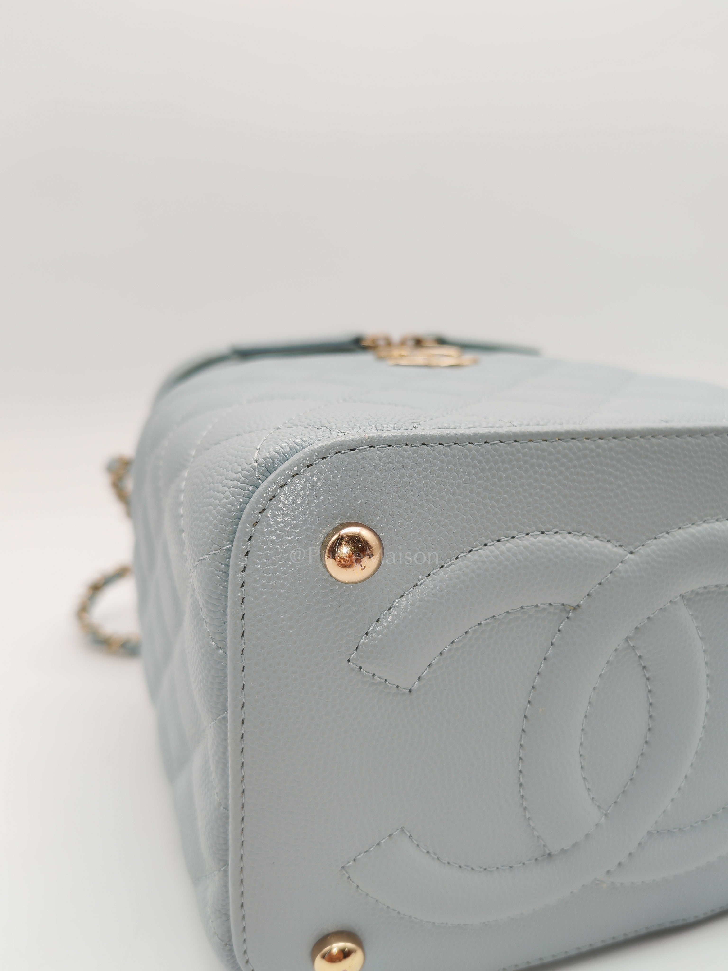 Vanity Case Small in Light Blue Quilted Caviar Leather & Light Gold Hardware Microchip | Purse Maison Luxury Bags Shop