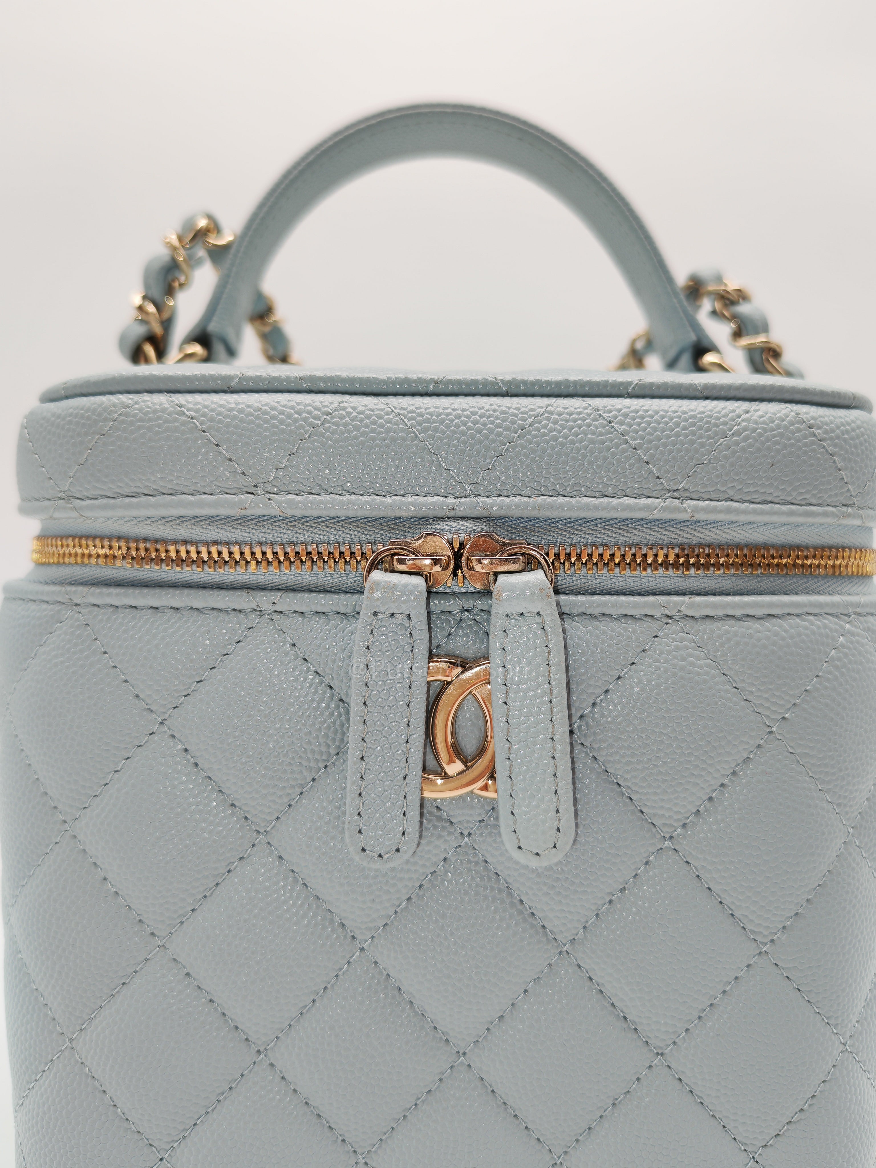 Vanity Case Small in Light Blue Quilted Caviar Leather & Light Gold Hardware Microchip | Purse Maison Luxury Bags Shop