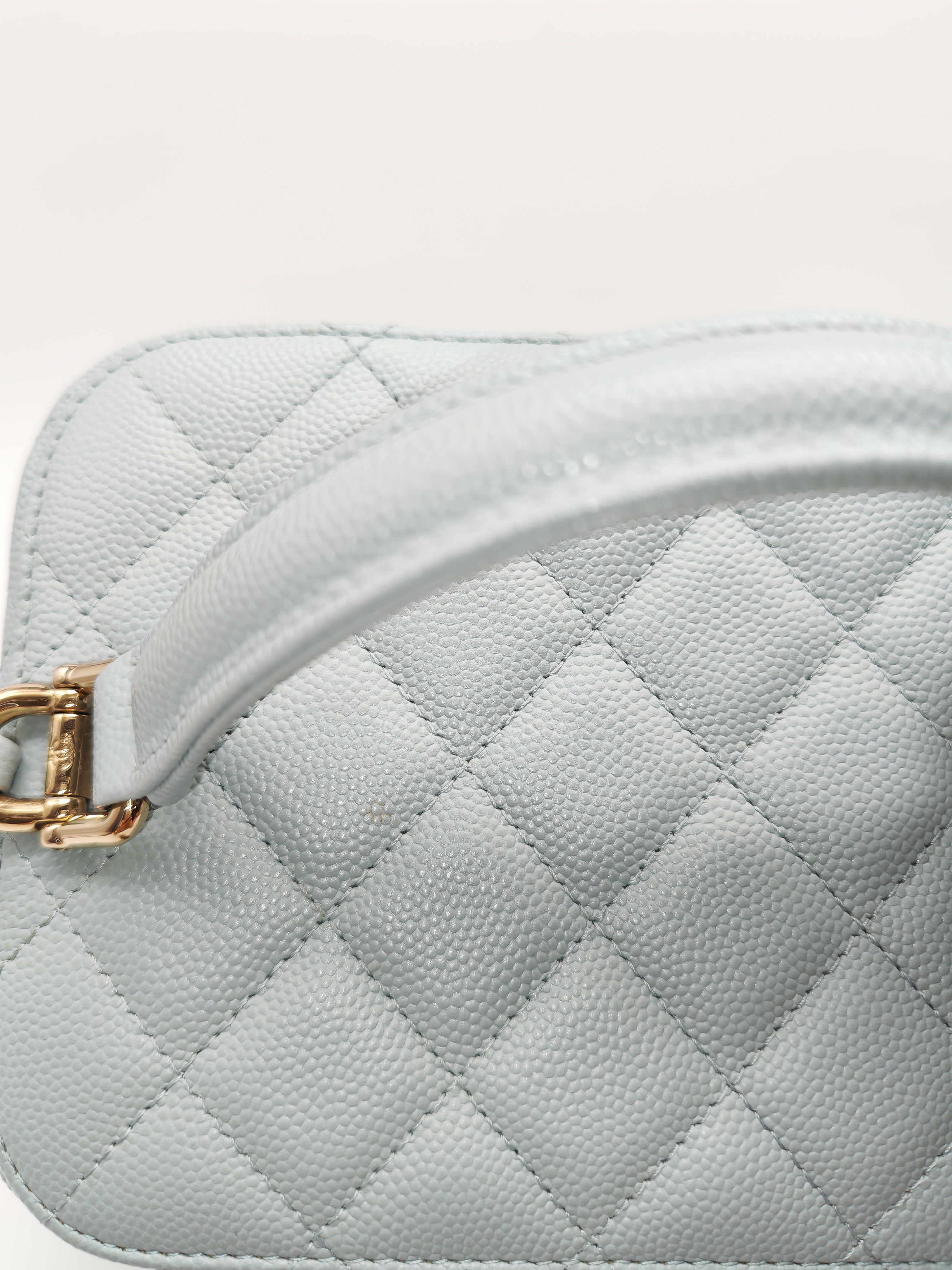 Vanity Case Small in Light Blue Quilted Caviar Leather & Light Gold Hardware Microchip | Purse Maison Luxury Bags Shop