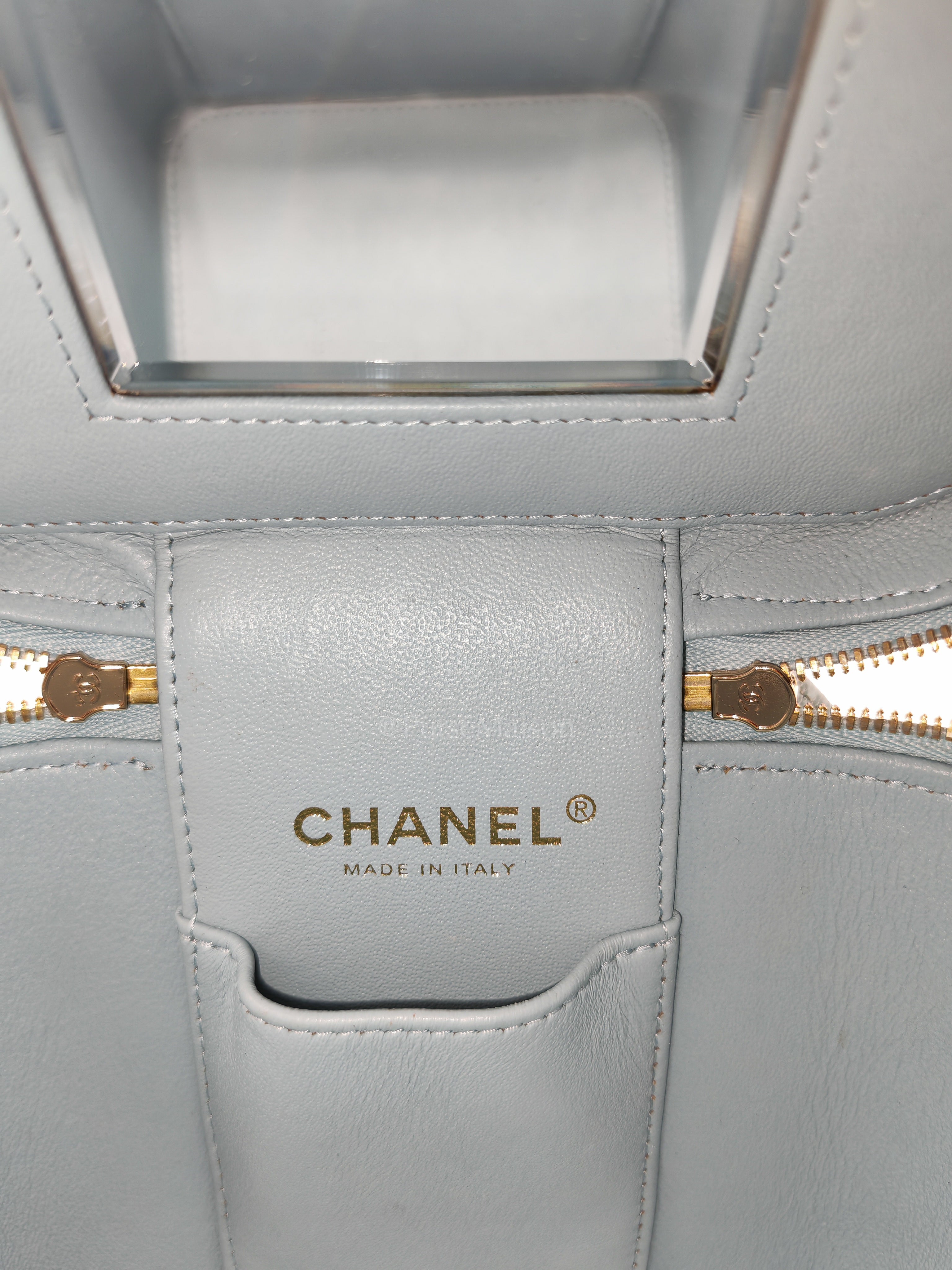 Vanity Case Small in Light Blue Quilted Caviar Leather & Light Gold Hardware Microchip | Purse Maison Luxury Bags Shop