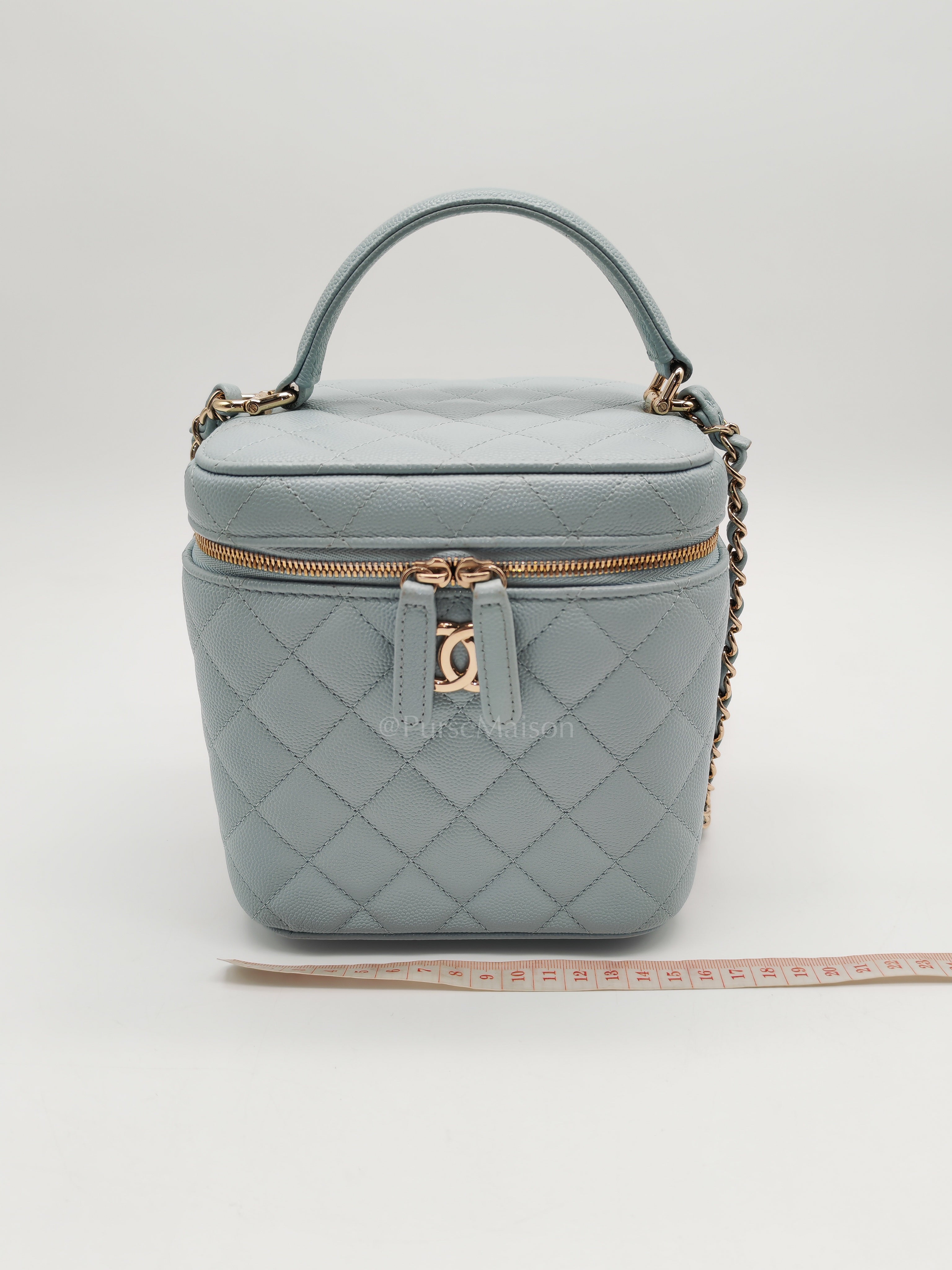 Vanity Case Small in Light Blue Quilted Caviar Leather & Light Gold Hardware Microchip | Purse Maison Luxury Bags Shop