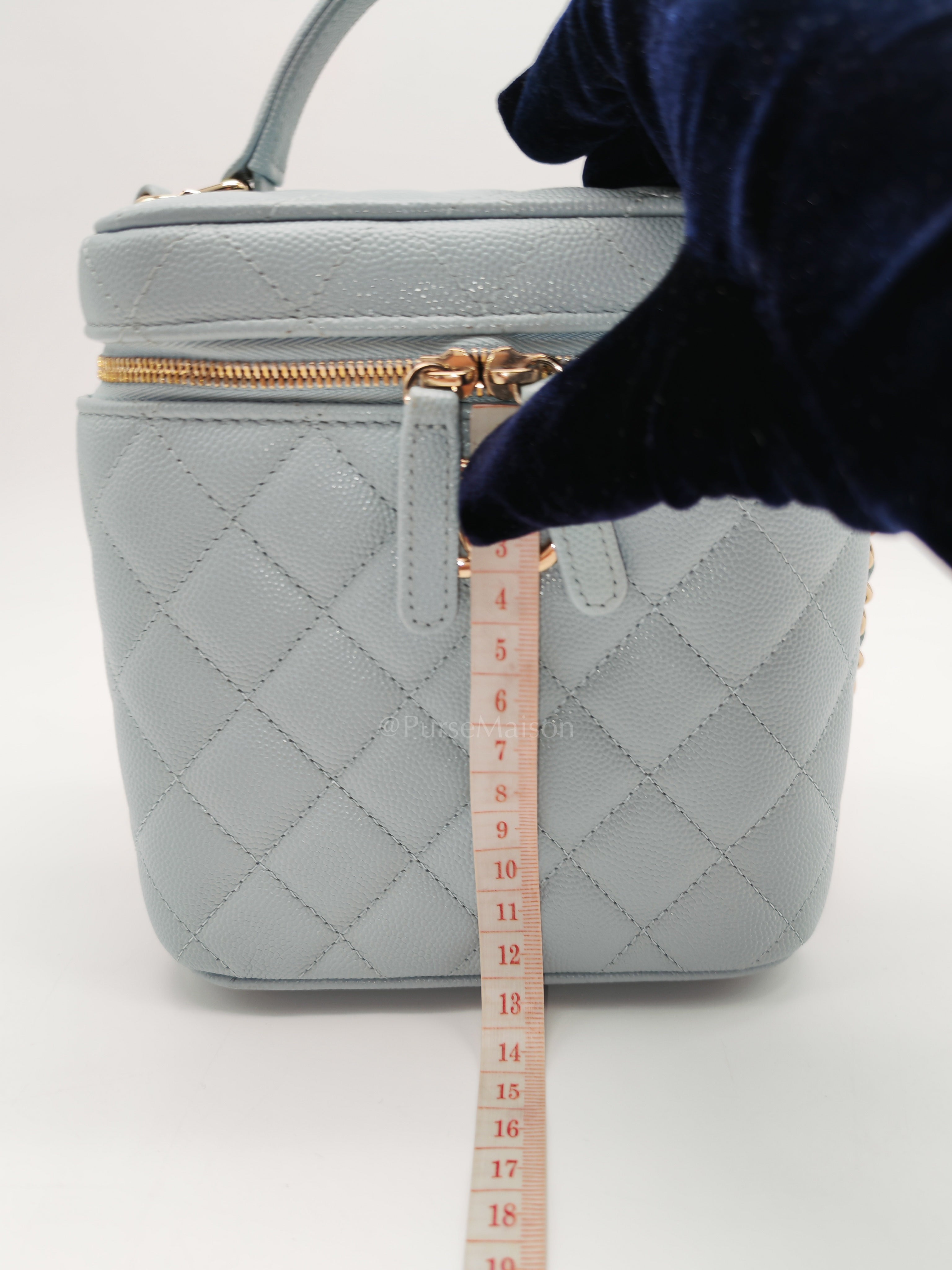 Vanity Case Small in Light Blue Quilted Caviar Leather & Light Gold Hardware Microchip | Purse Maison Luxury Bags Shop