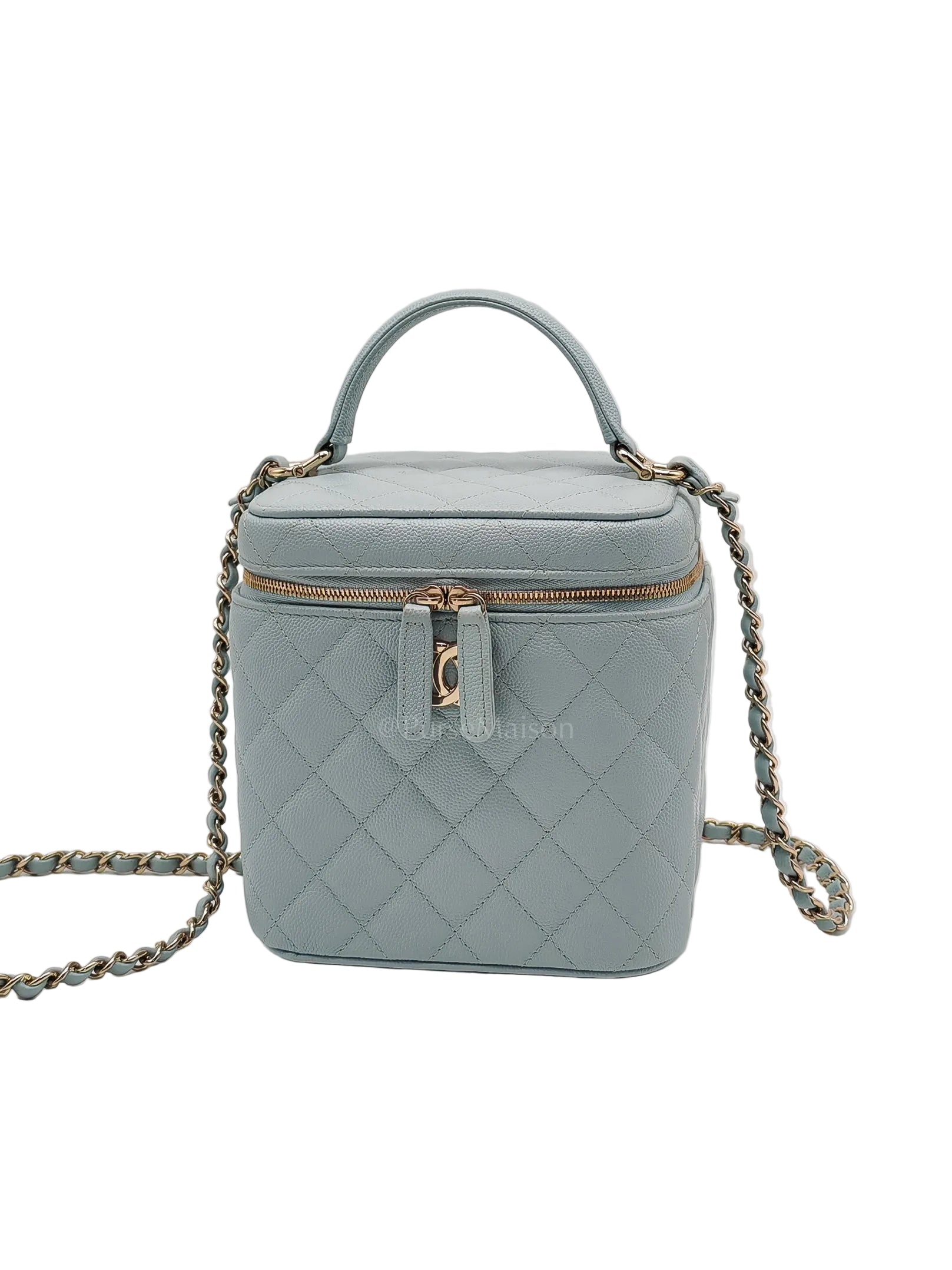Vanity Case Small in Light Blue Quilted Caviar Leather & Light Gold Hardware Microchip | Purse Maison Luxury Bags Shop