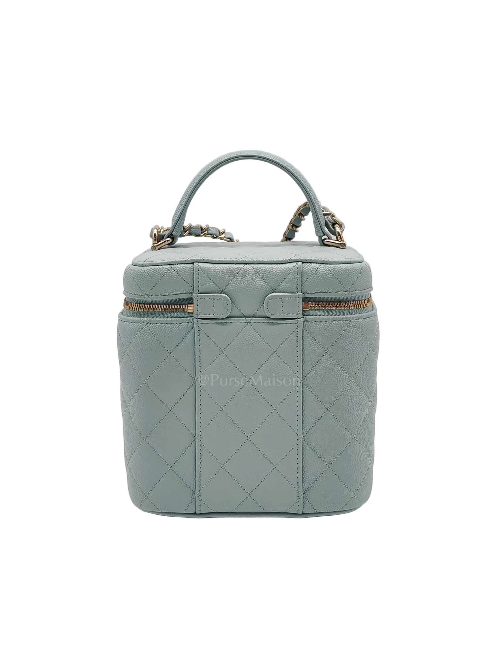 Vanity Case Small in Light Blue Quilted Caviar Leather & Light Gold Hardware Microchip | Purse Maison Luxury Bags Shop