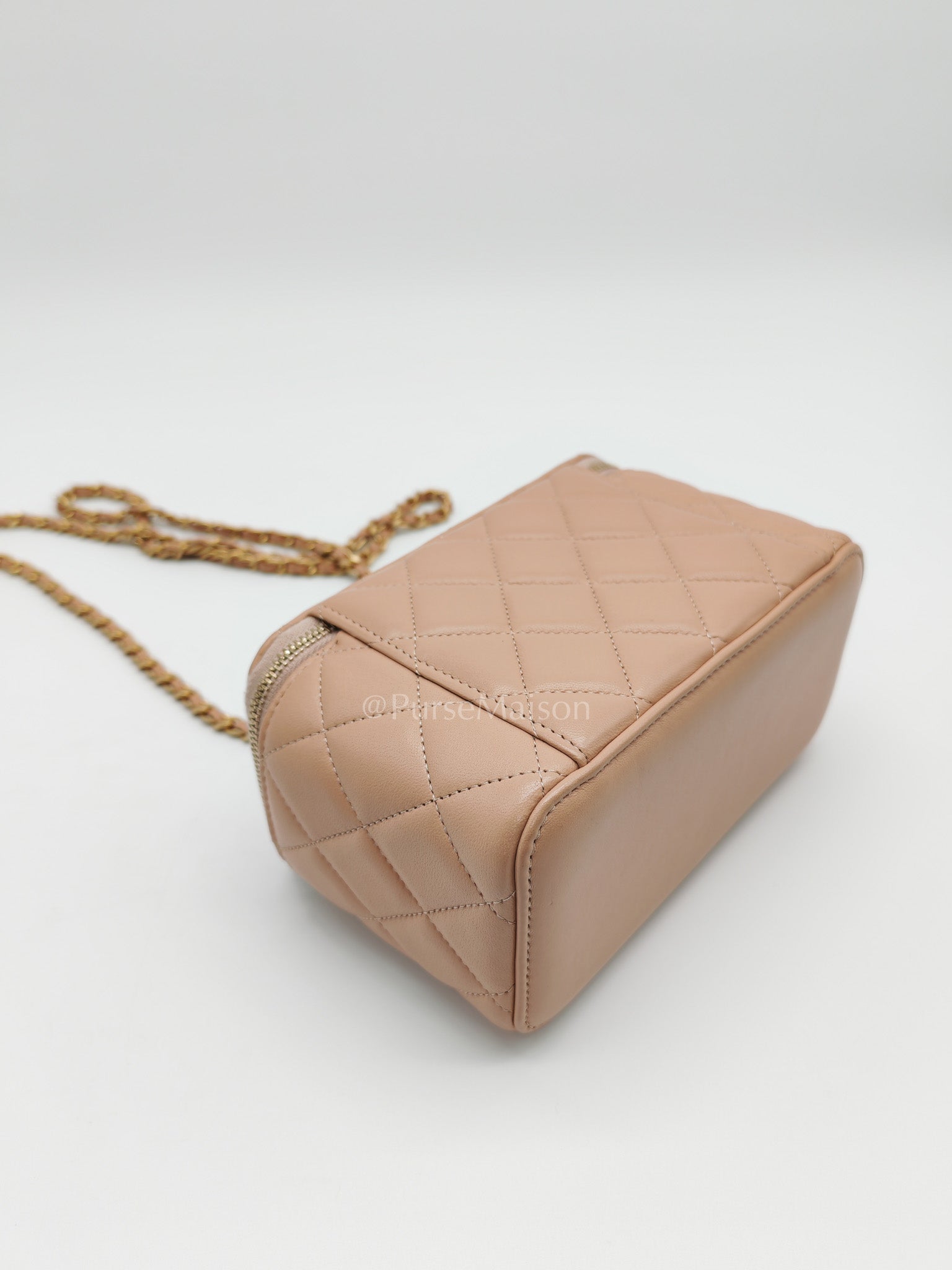 Vanity Case Top Handle Beige in Quilted Lambskin Leather and Aged Gold Hardware Series 31 | Purse Maison Luxury Bags Shop