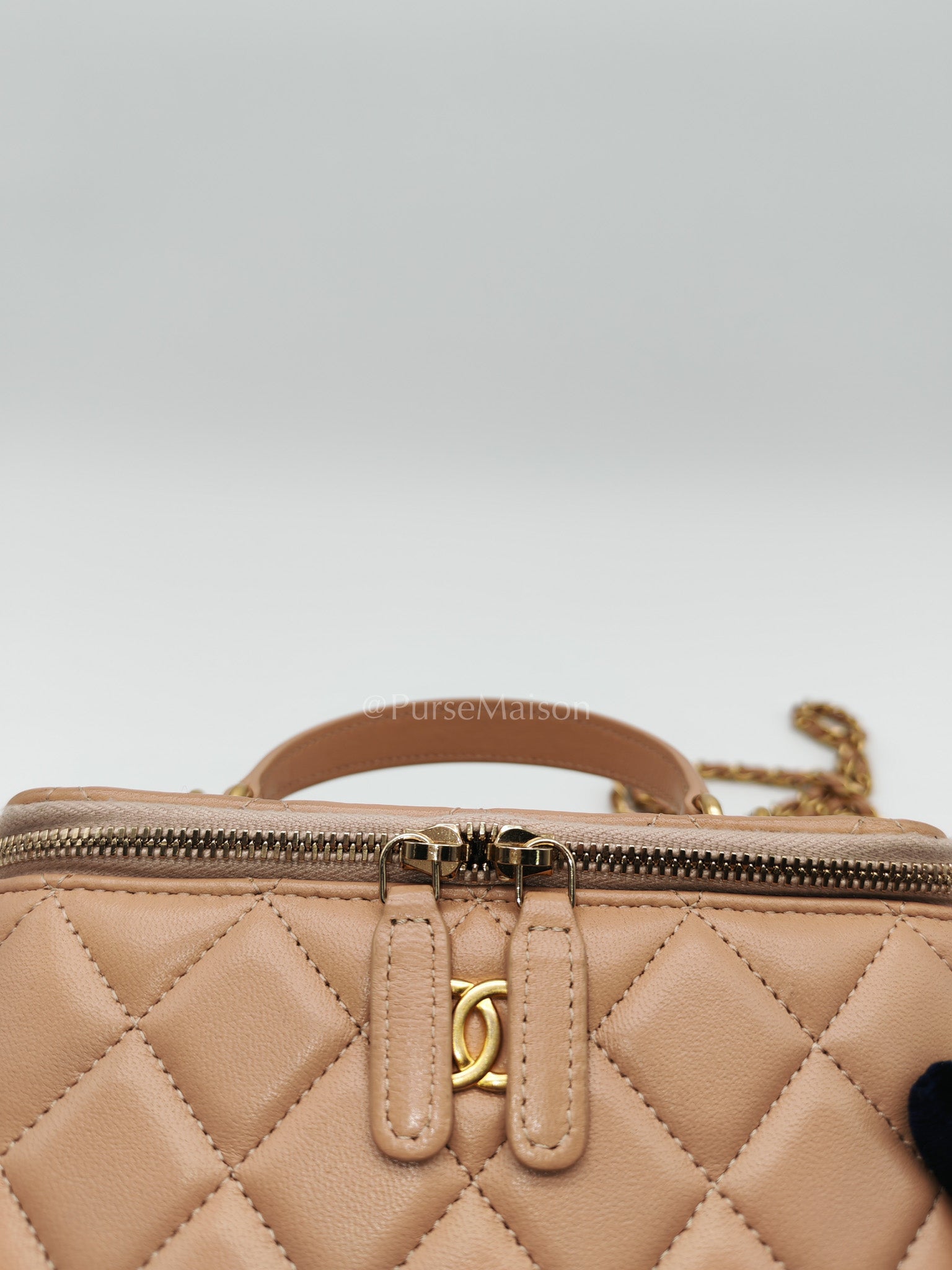 Vanity Case Top Handle Beige in Quilted Lambskin Leather and Aged Gold Hardware Series 31 | Purse Maison Luxury Bags Shop
