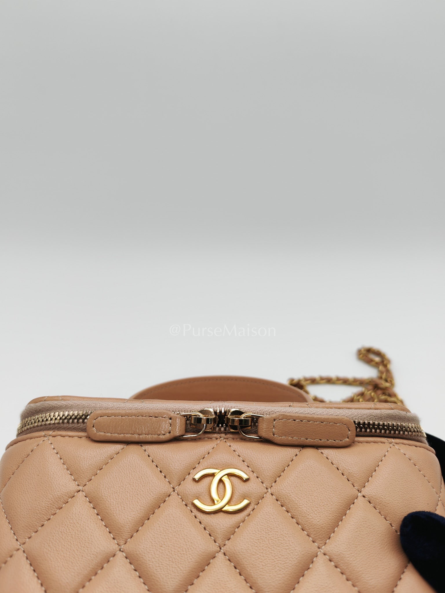 Vanity Case Top Handle Beige in Quilted Lambskin Leather and Aged Gold Hardware Series 31 | Purse Maison Luxury Bags Shop