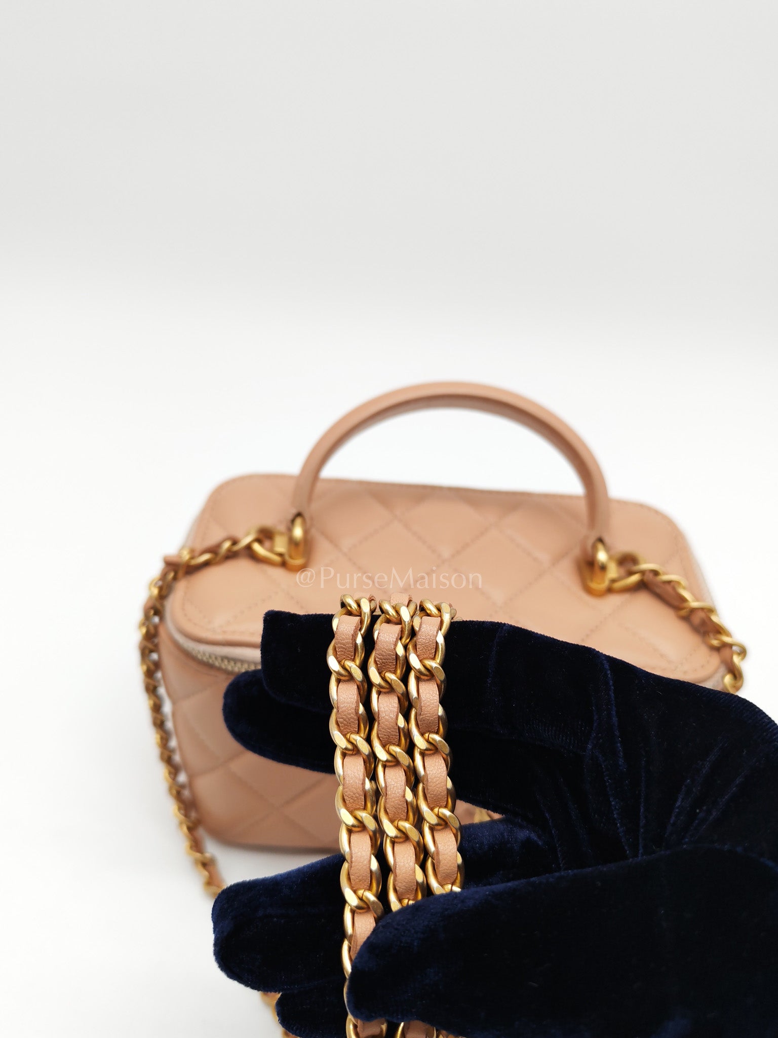 Vanity Case Top Handle Beige in Quilted Lambskin Leather and Aged Gold Hardware Series 31 | Purse Maison Luxury Bags Shop