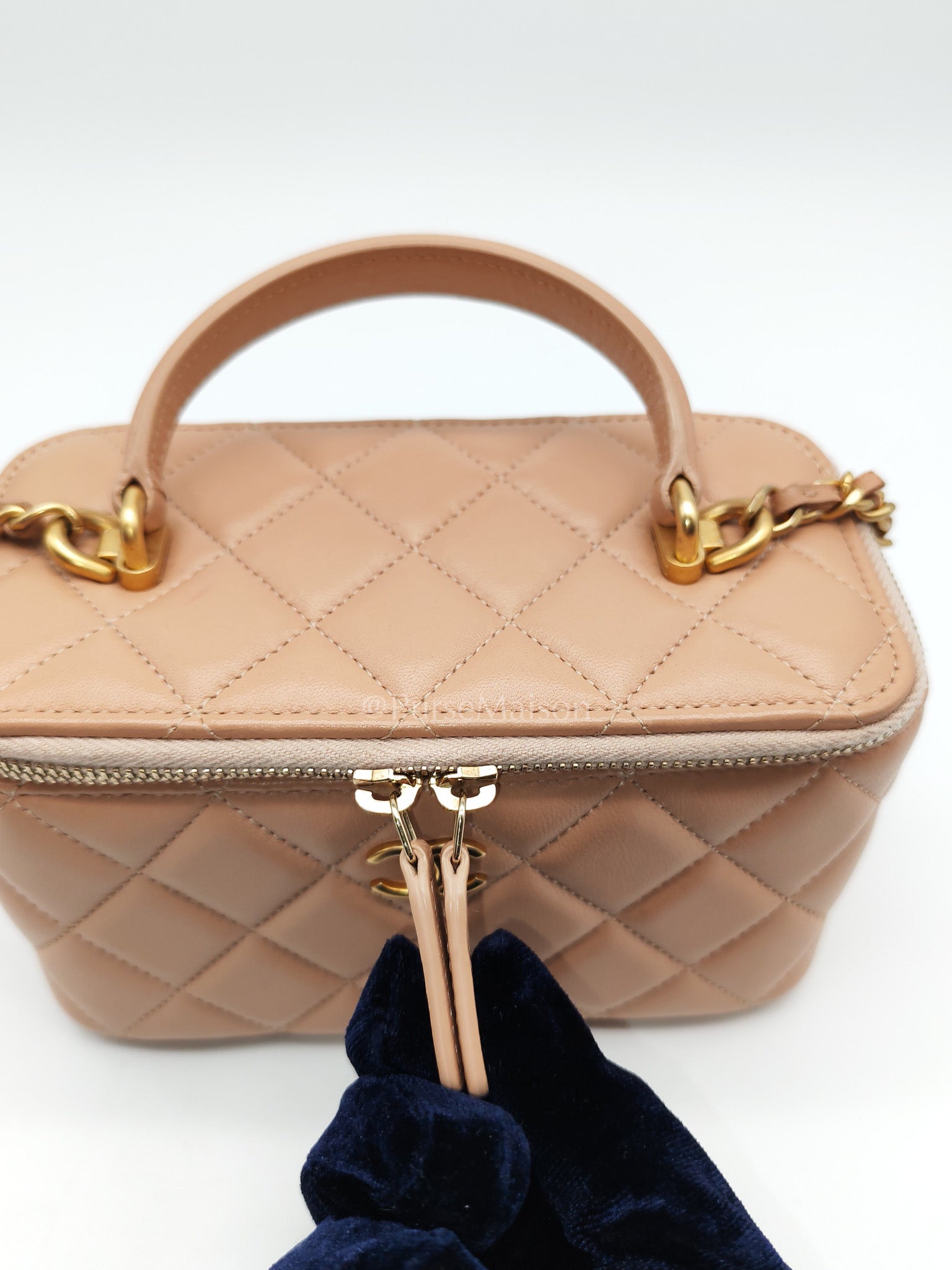 Vanity Case Top Handle Beige in Quilted Lambskin Leather and Aged Gold Hardware Series 31 | Purse Maison Luxury Bags Shop