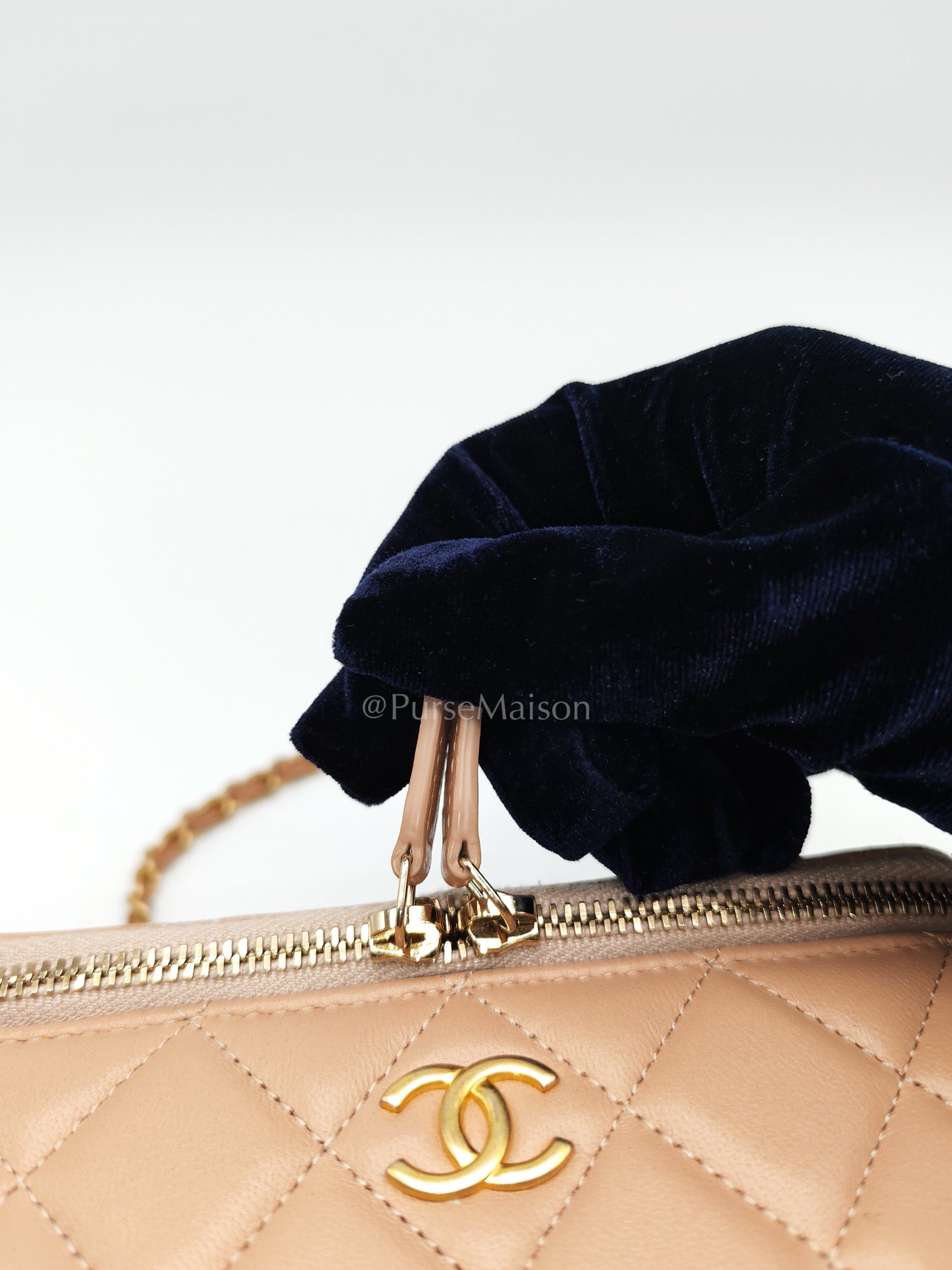 Vanity Case Top Handle Beige in Quilted Lambskin Leather and Aged Gold Hardware Series 31 | Purse Maison Luxury Bags Shop