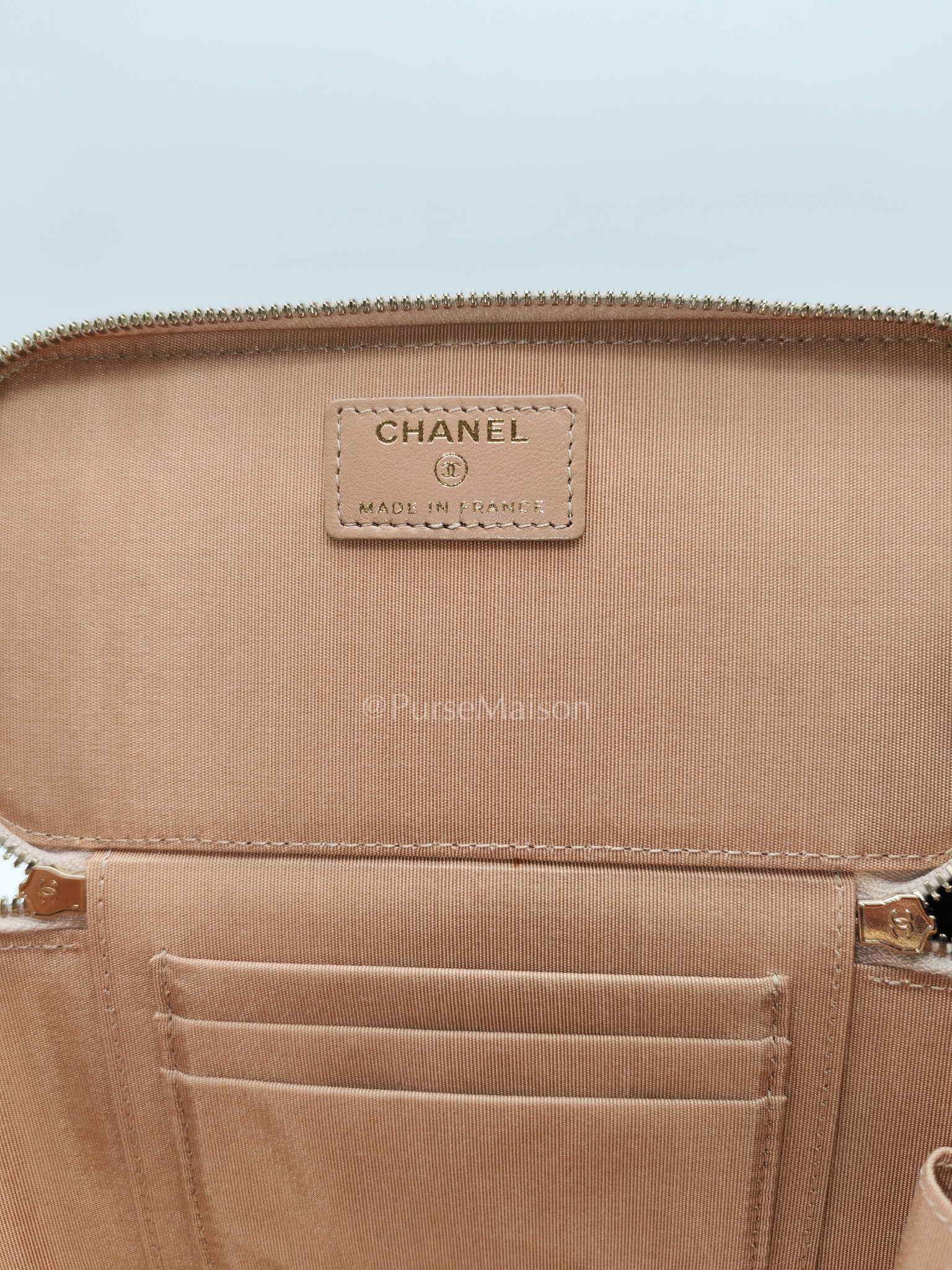 Vanity Case Top Handle Beige in Quilted Lambskin Leather and Aged Gold Hardware Series 31 | Purse Maison Luxury Bags Shop