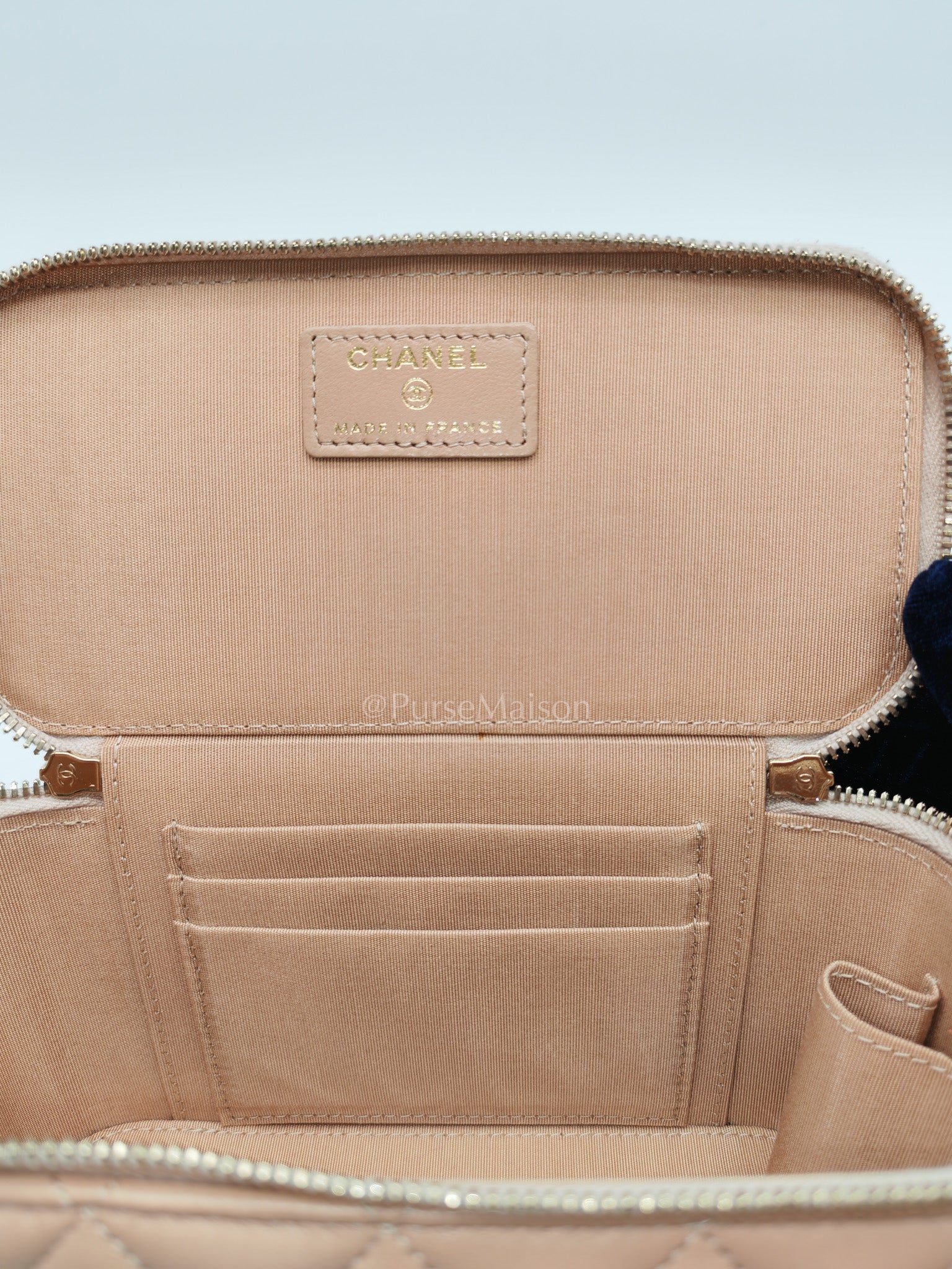 Vanity Case Top Handle Beige in Quilted Lambskin Leather and Aged Gold Hardware Series 31 | Purse Maison Luxury Bags Shop