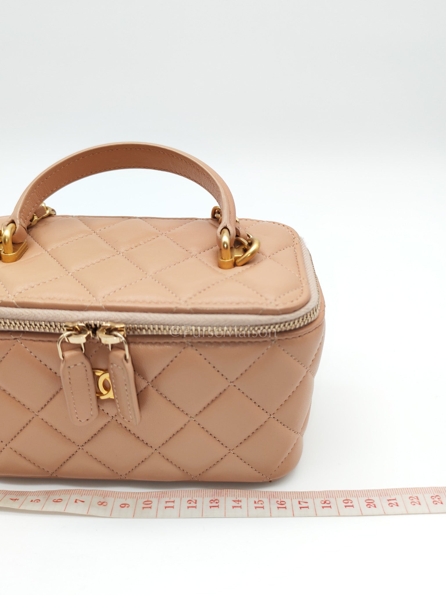 Vanity Case Top Handle Beige in Quilted Lambskin Leather and Aged Gold Hardware Series 31 | Purse Maison Luxury Bags Shop