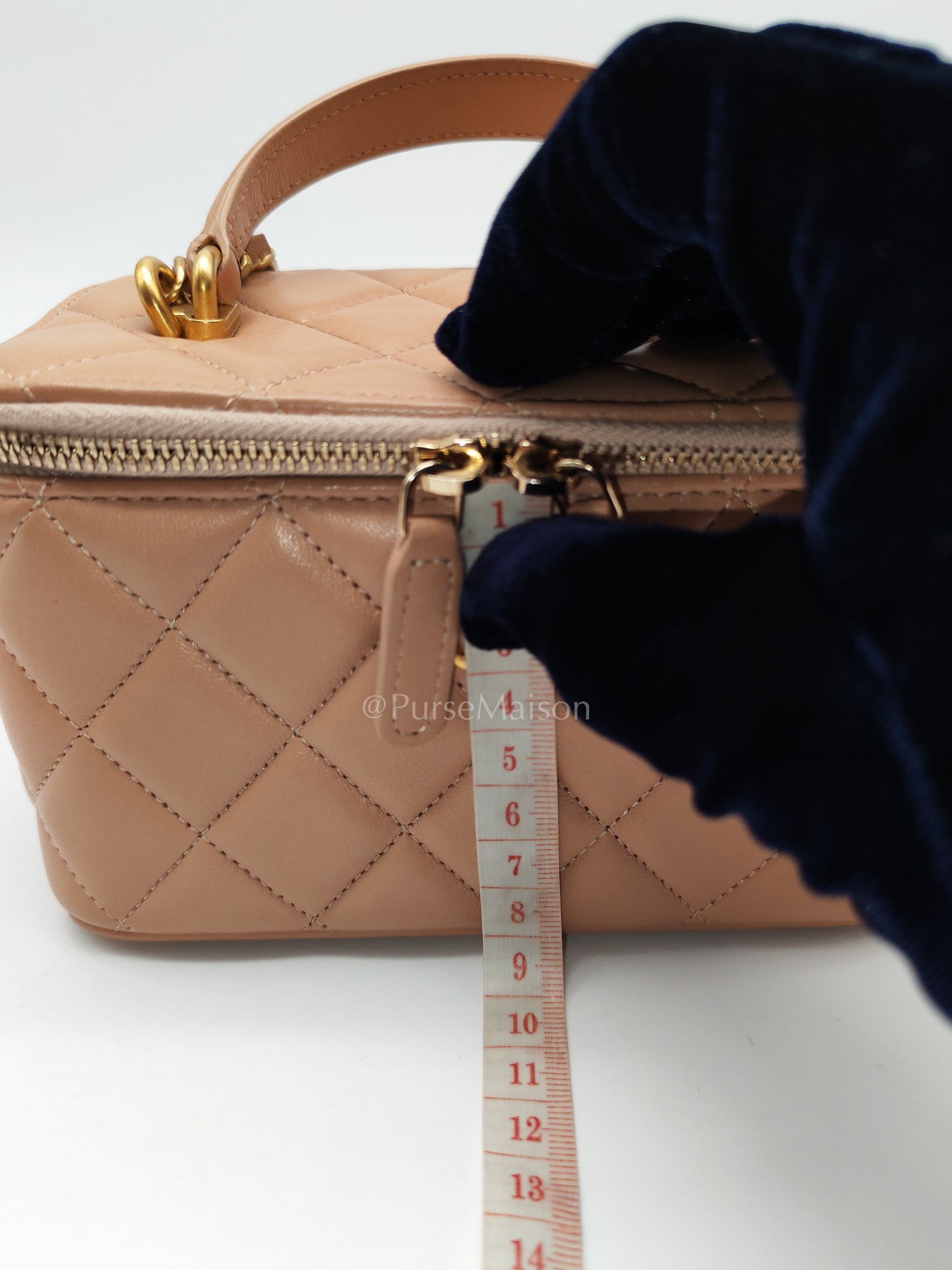 Vanity Case Top Handle Beige in Quilted Lambskin Leather and Aged Gold Hardware Series 31 | Purse Maison Luxury Bags Shop