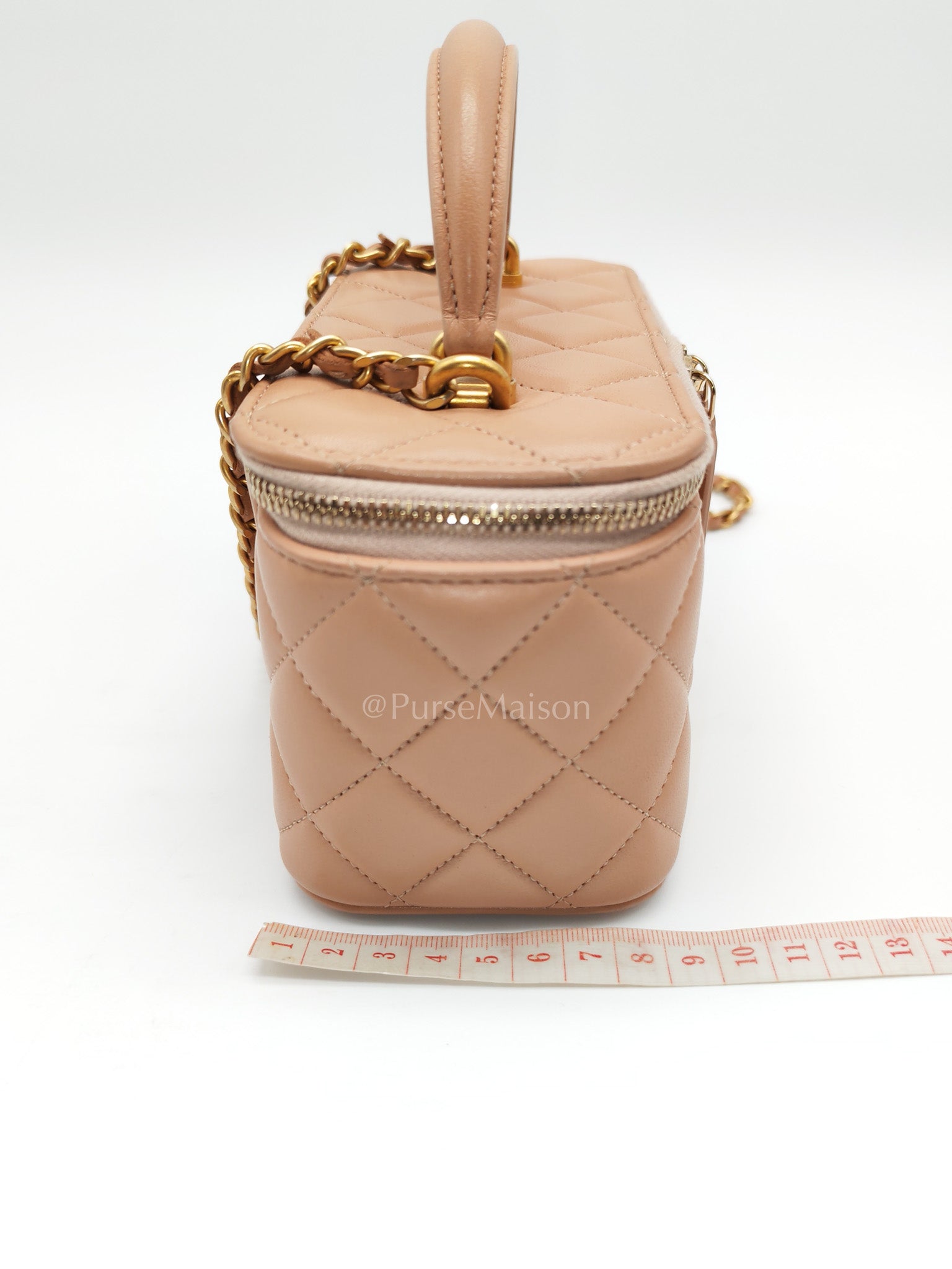 Vanity Case Top Handle Beige in Quilted Lambskin Leather and Aged Gold Hardware Series 31 | Purse Maison Luxury Bags Shop