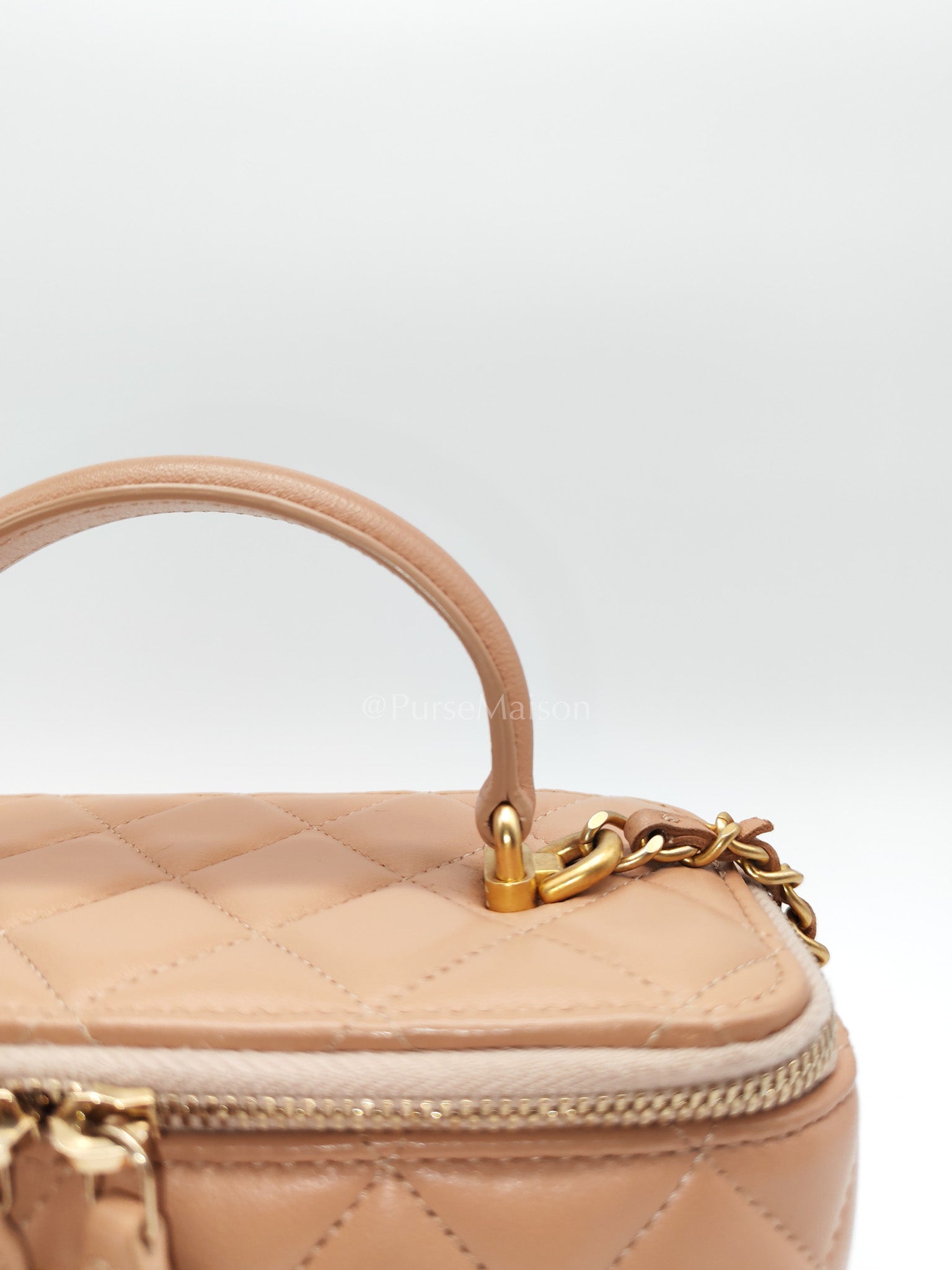 Vanity Case Top Handle Beige in Quilted Lambskin Leather and Aged Gold Hardware Series 31 | Purse Maison Luxury Bags Shop