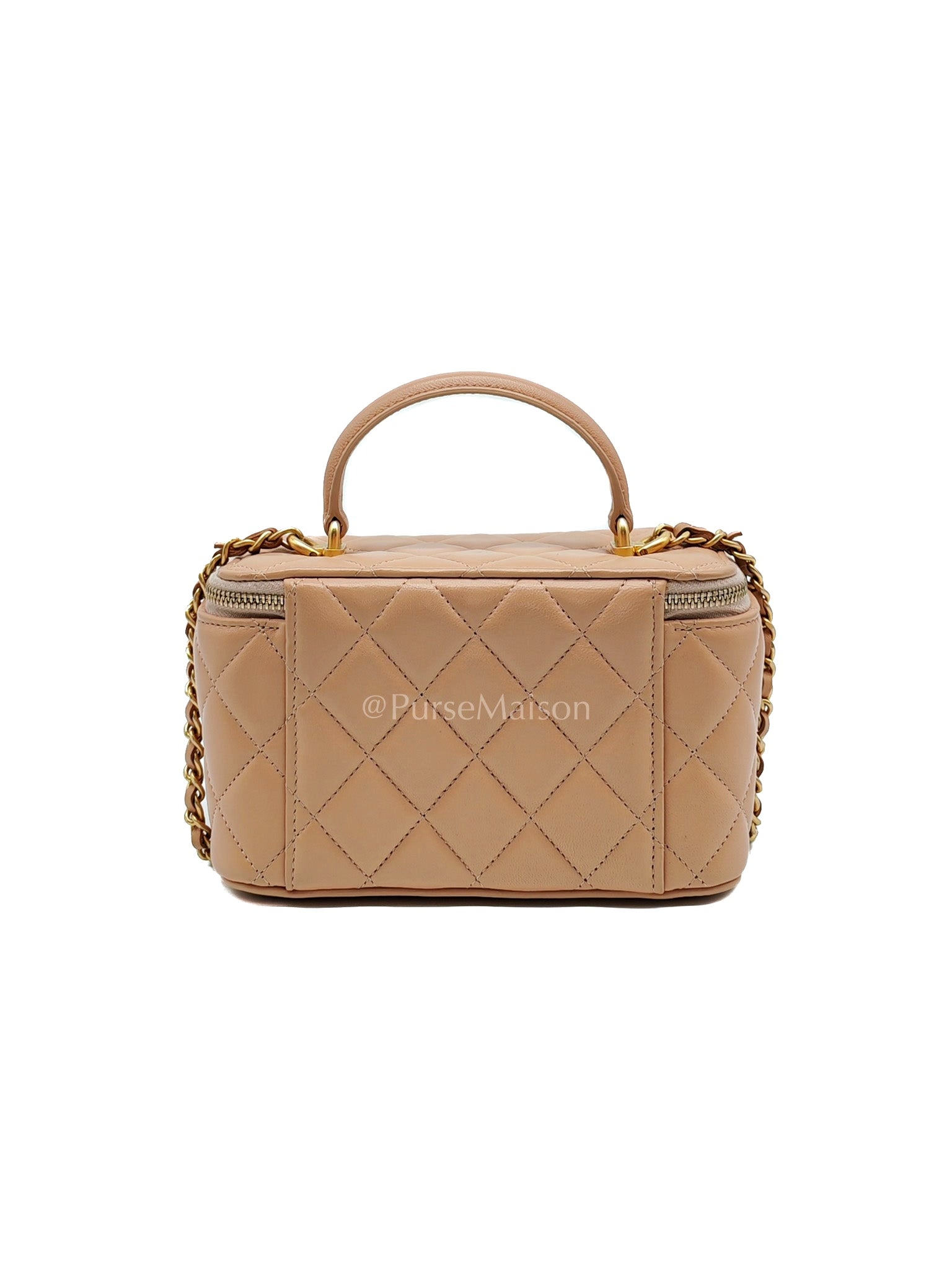 Vanity Case Top Handle Beige in Quilted Lambskin Leather and Aged Gold Hardware Series 31 | Purse Maison Luxury Bags Shop