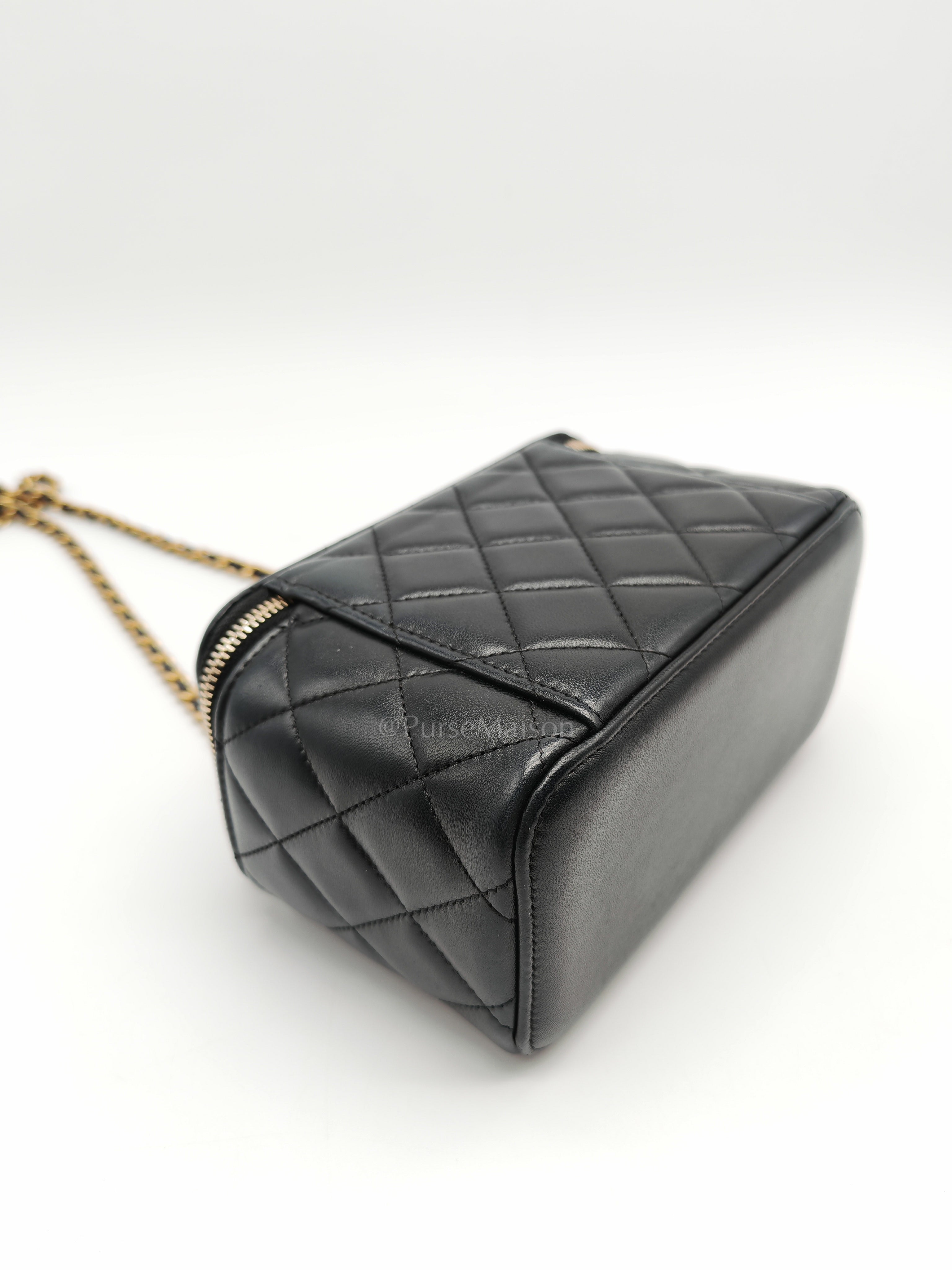 Vanity Case Top Handle Small in Black Quilted Lambskin Leather & Gold Hardware Series 31 | Purse Maison Luxury Bags Shop