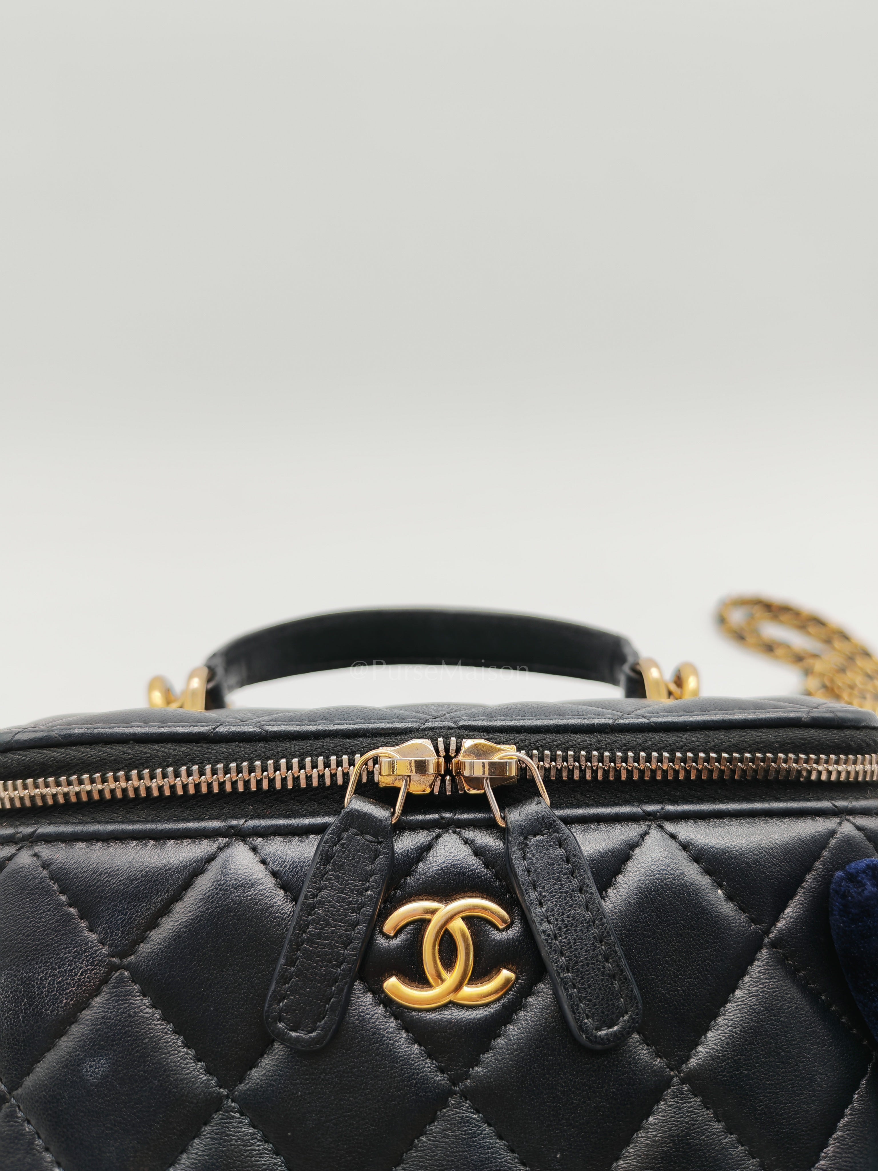Vanity Case Top Handle Small in Black Quilted Lambskin Leather & Gold Hardware Series 31 | Purse Maison Luxury Bags Shop