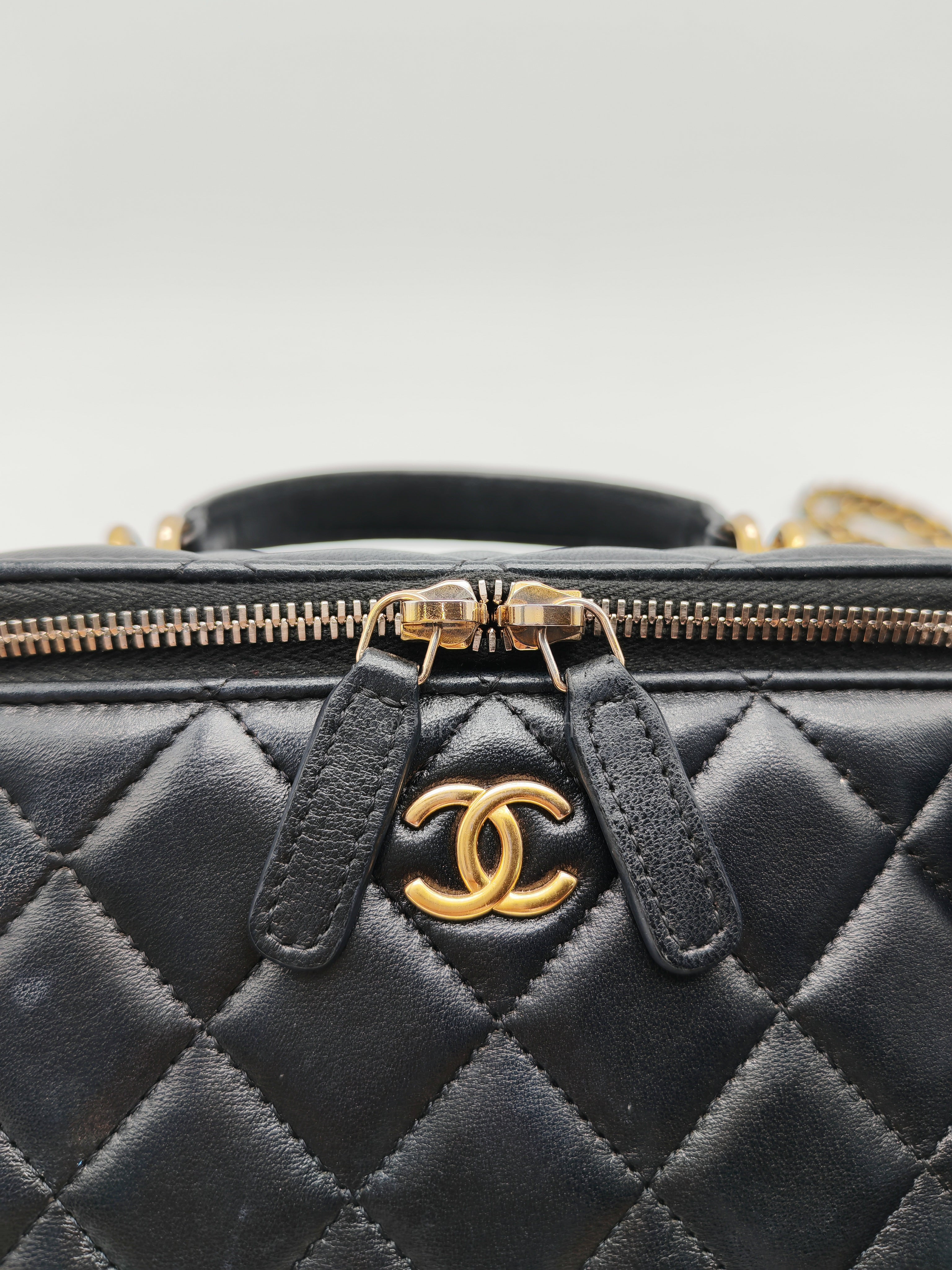 Vanity Case Top Handle Small in Black Quilted Lambskin Leather & Gold Hardware Series 31 | Purse Maison Luxury Bags Shop
