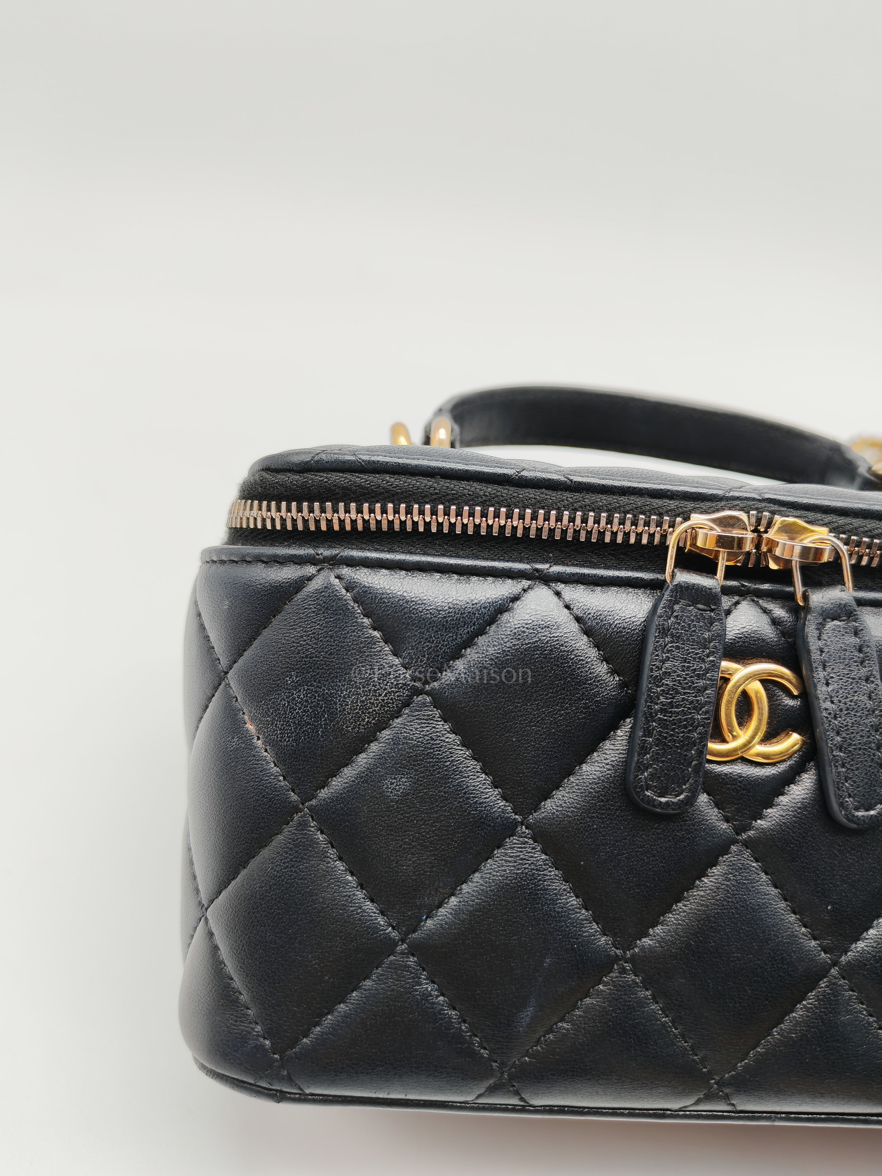 Vanity Case Top Handle Small in Black Quilted Lambskin Leather & Gold Hardware Series 31 | Purse Maison Luxury Bags Shop