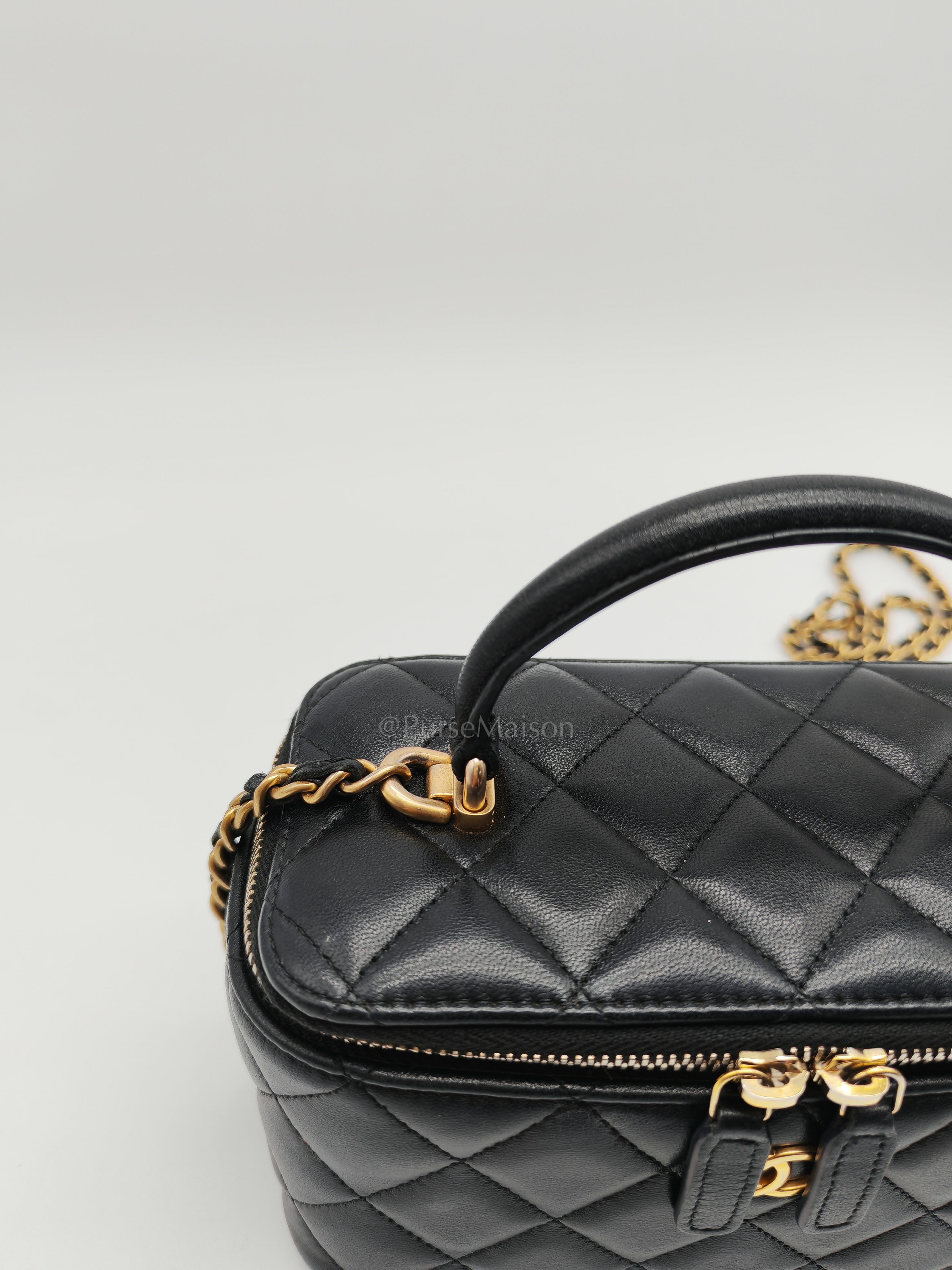 Vanity Case Top Handle Small in Black Quilted Lambskin Leather & Gold Hardware Series 31 | Purse Maison Luxury Bags Shop