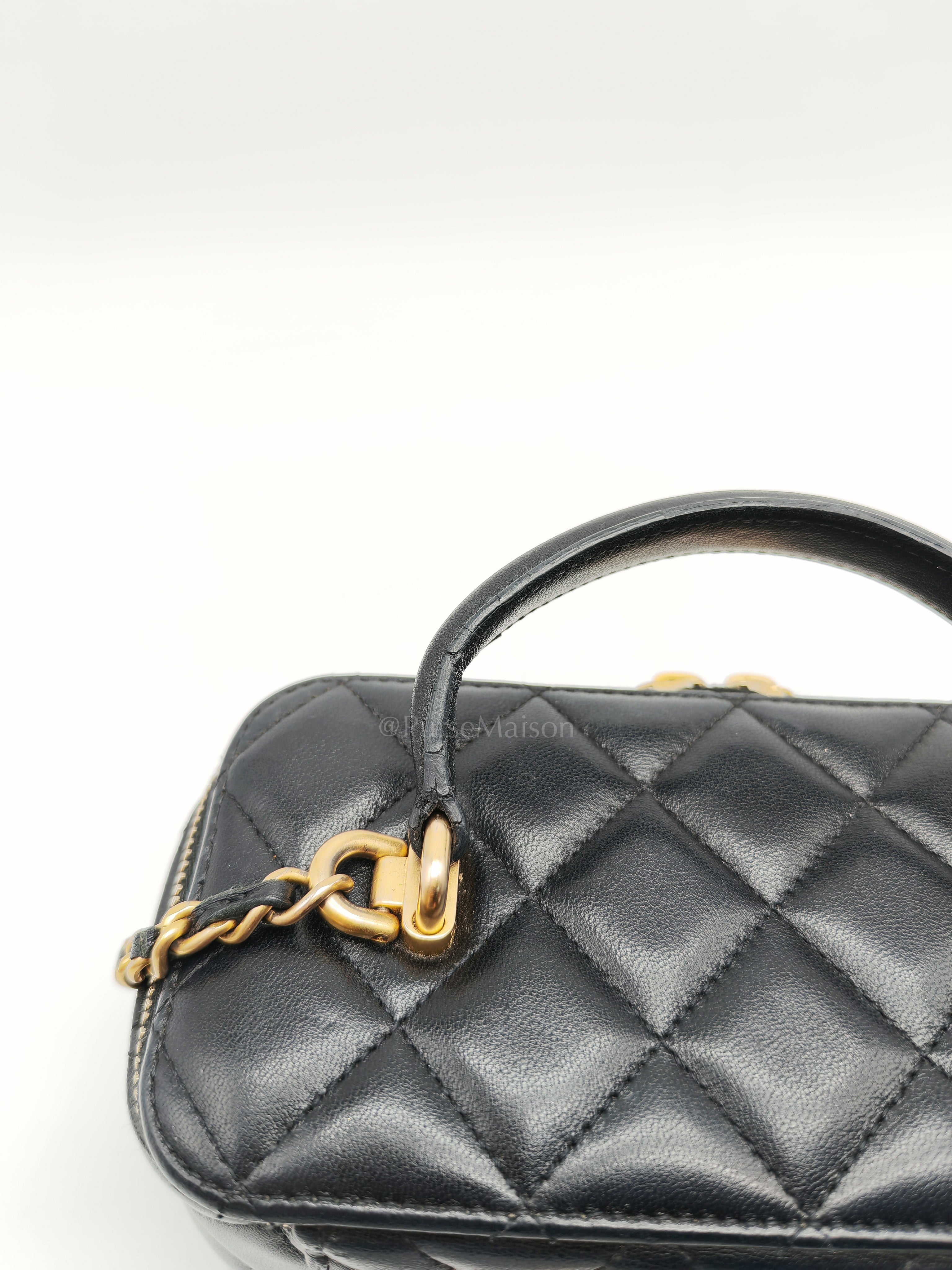 Vanity Case Top Handle Small in Black Quilted Lambskin Leather & Gold Hardware Series 31 | Purse Maison Luxury Bags Shop