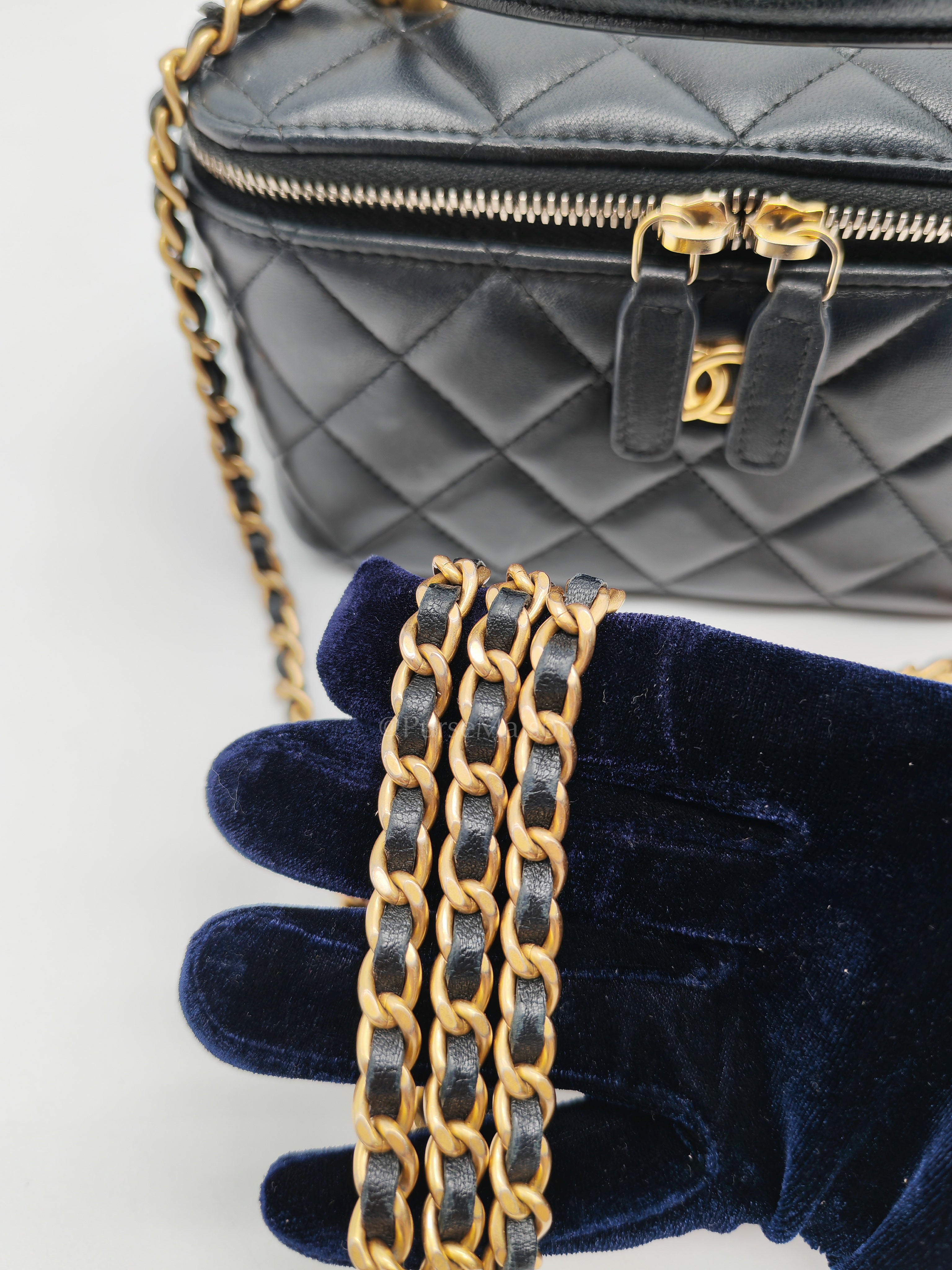 Vanity Case Top Handle Small in Black Quilted Lambskin Leather & Gold Hardware Series 31 | Purse Maison Luxury Bags Shop