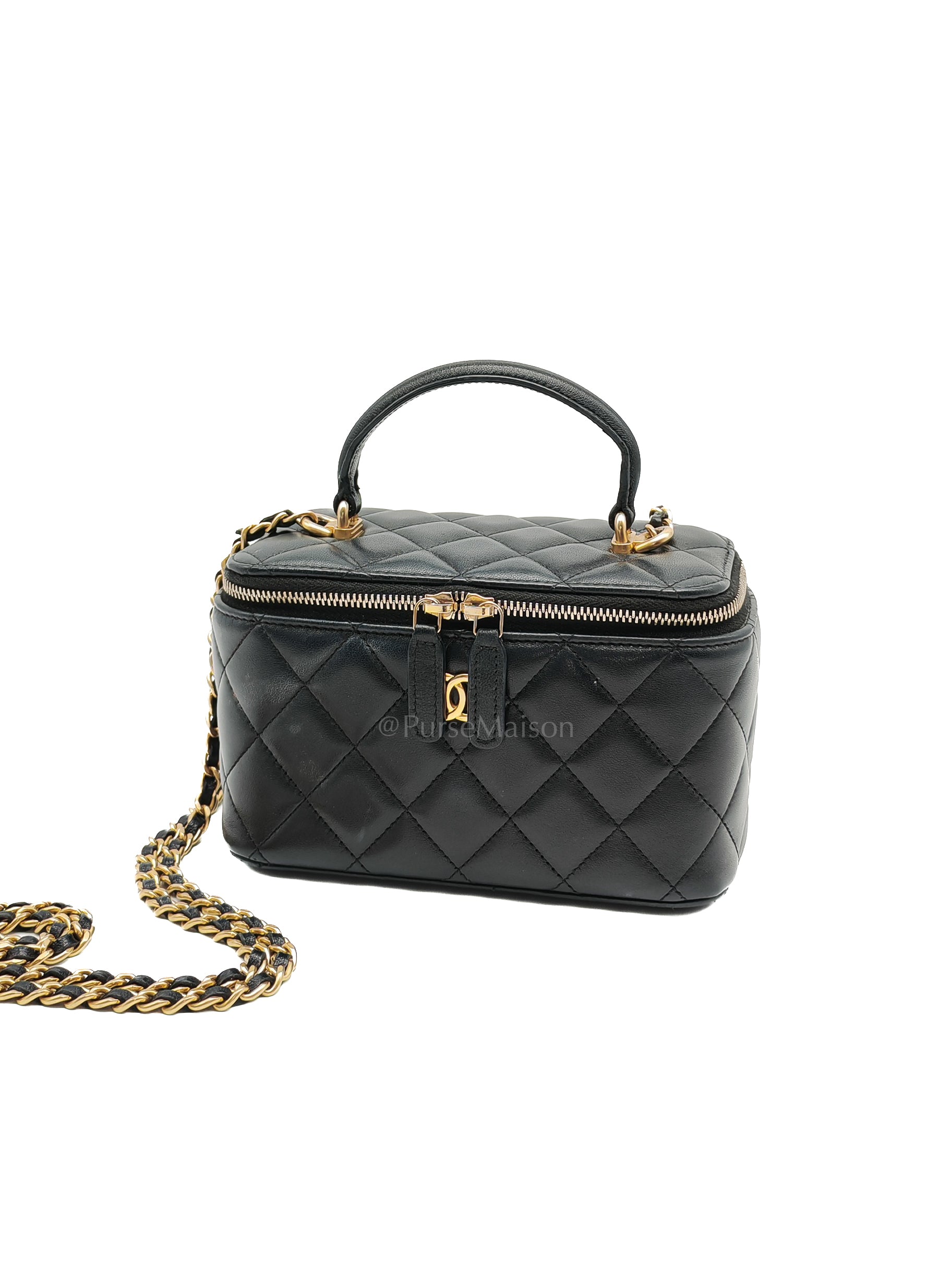 Vanity Case Top Handle Small in Black Quilted Lambskin Leather & Gold Hardware Series 31 | Purse Maison Luxury Bags Shop