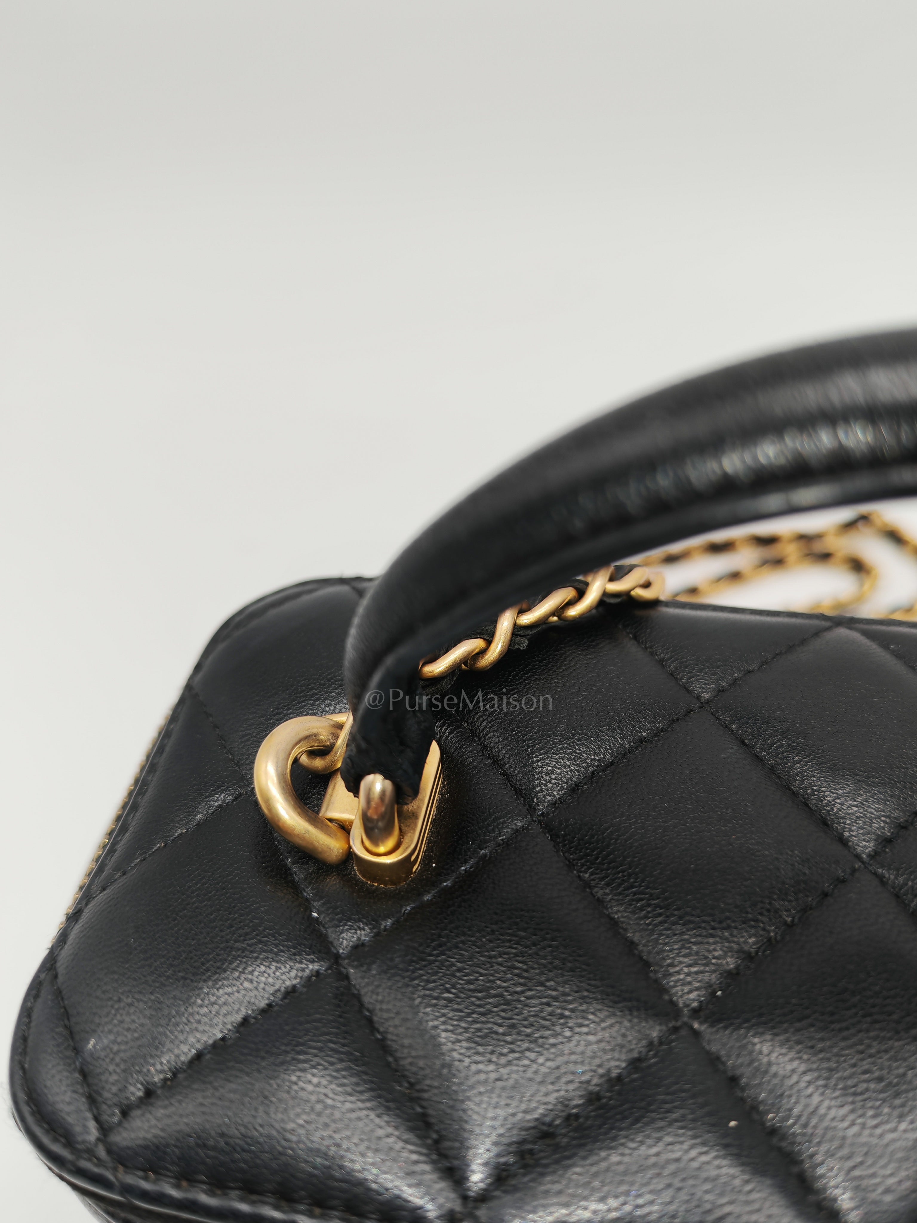Vanity Case Top Handle Small in Black Quilted Lambskin Leather & Gold Hardware Series 31 | Purse Maison Luxury Bags Shop