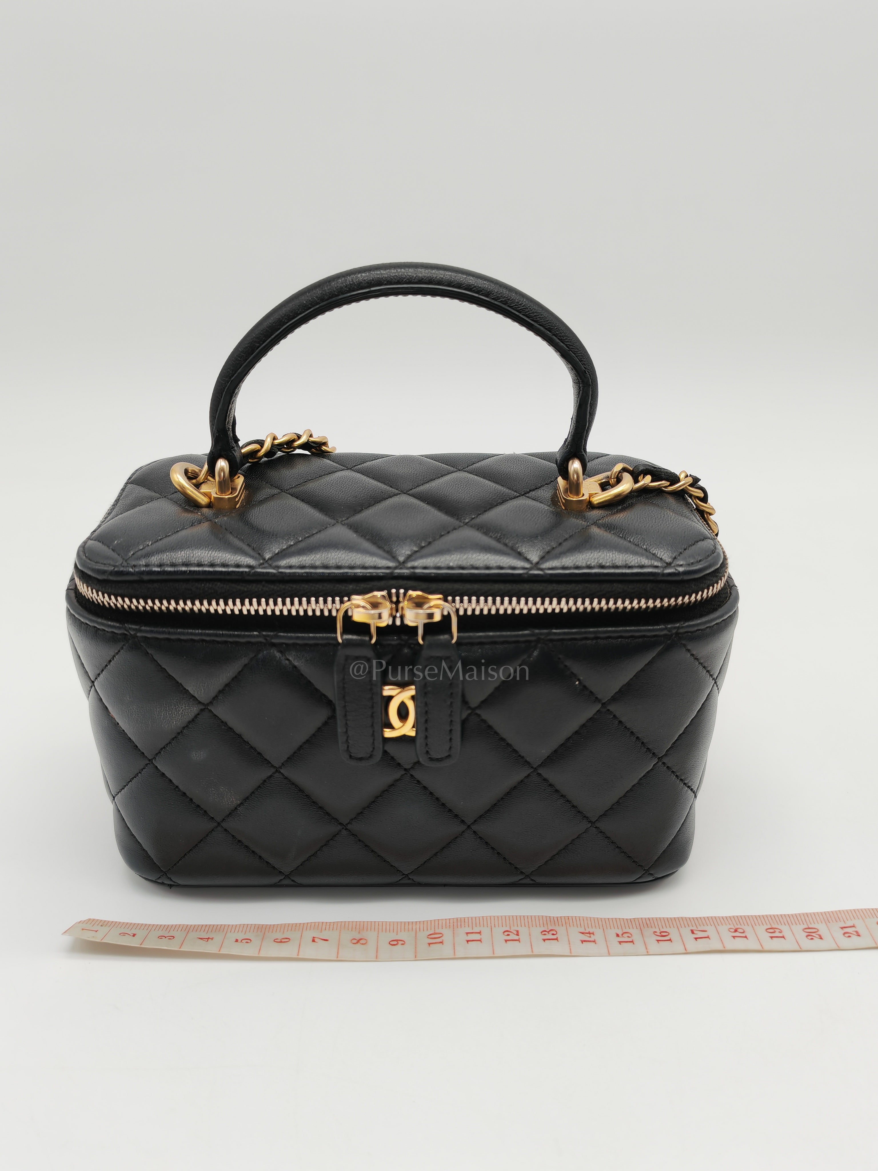 Vanity Case Top Handle Small in Black Quilted Lambskin Leather & Gold Hardware Series 31 | Purse Maison Luxury Bags Shop