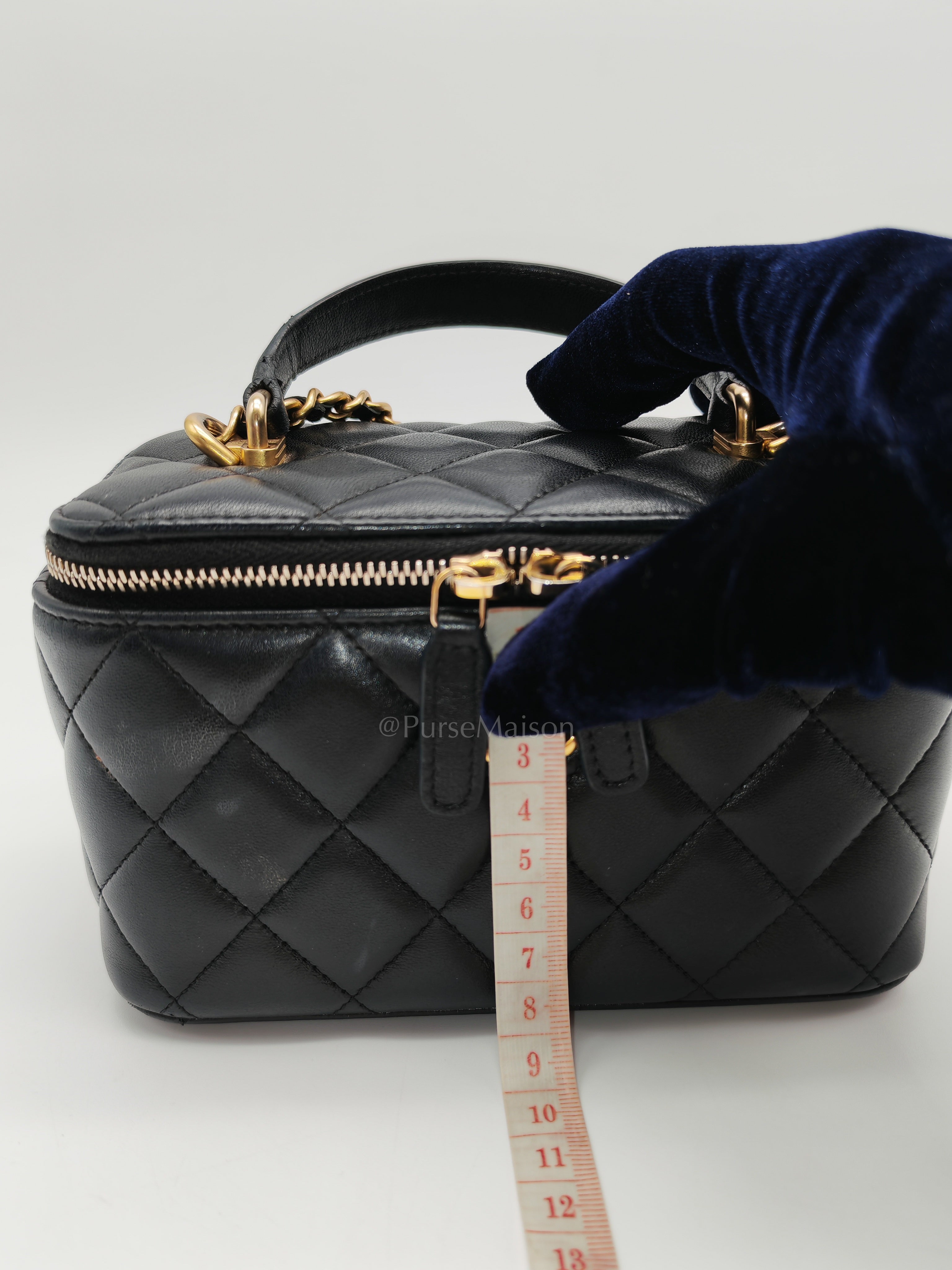 Vanity Case Top Handle Small in Black Quilted Lambskin Leather & Gold Hardware Series 31 | Purse Maison Luxury Bags Shop