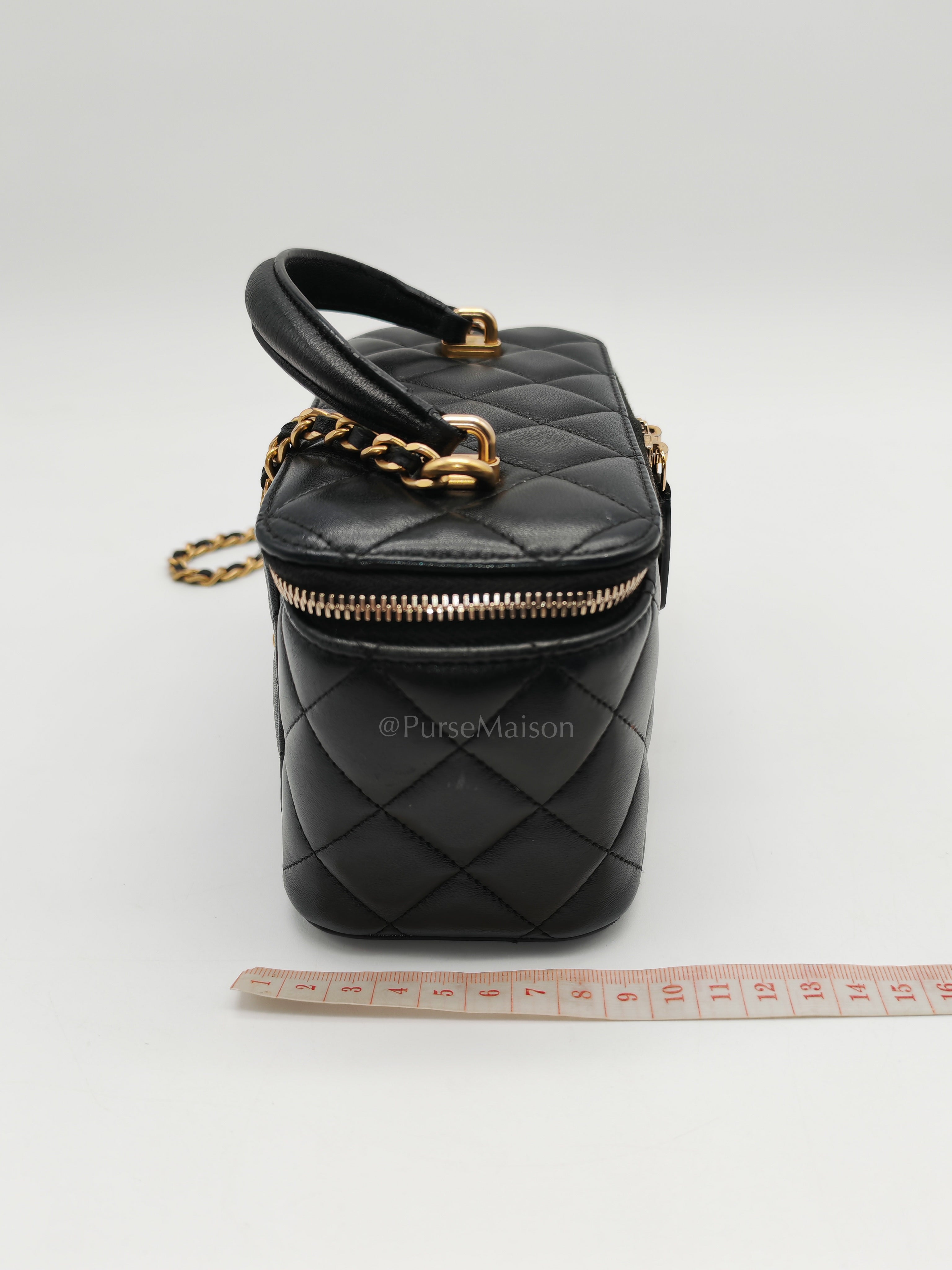 Vanity Case Top Handle Small in Black Quilted Lambskin Leather & Gold Hardware Series 31 | Purse Maison Luxury Bags Shop