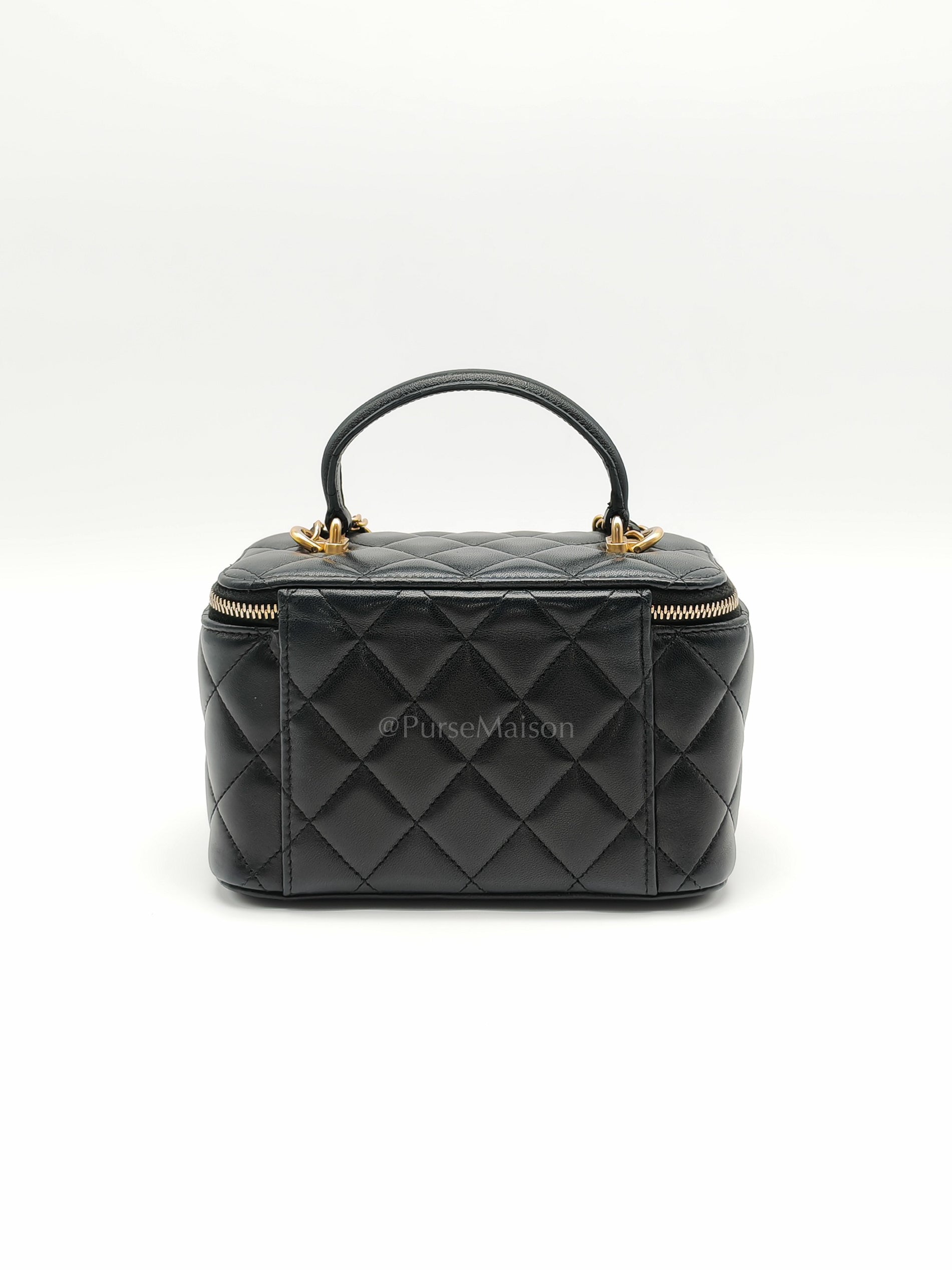 Vanity Case Top Handle Small in Black Quilted Lambskin Leather & Gold Hardware Series 31 | Purse Maison Luxury Bags Shop