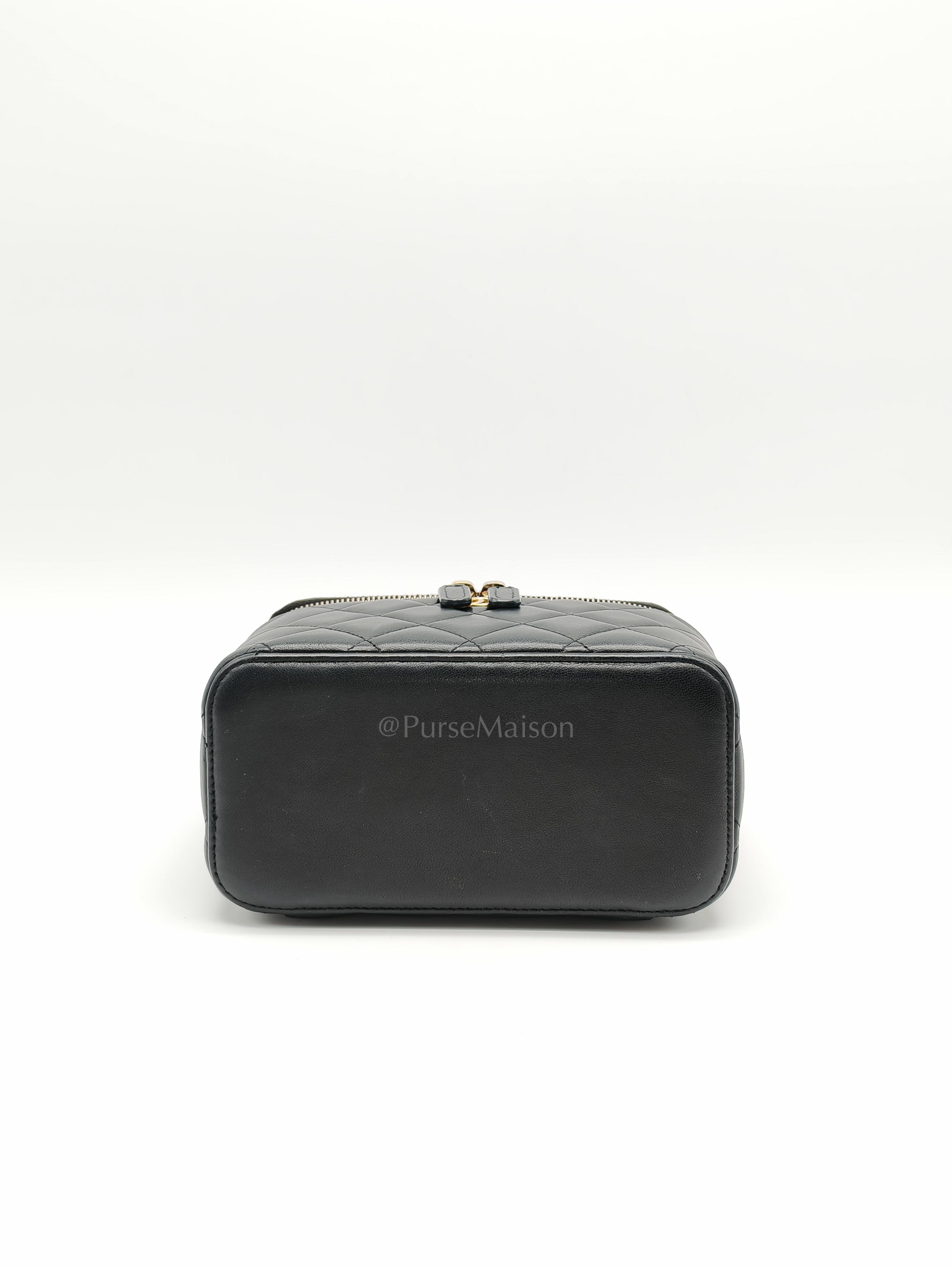 Vanity Case Top Handle Small in Black Quilted Lambskin Leather & Gold Hardware Series 31 | Purse Maison Luxury Bags Shop