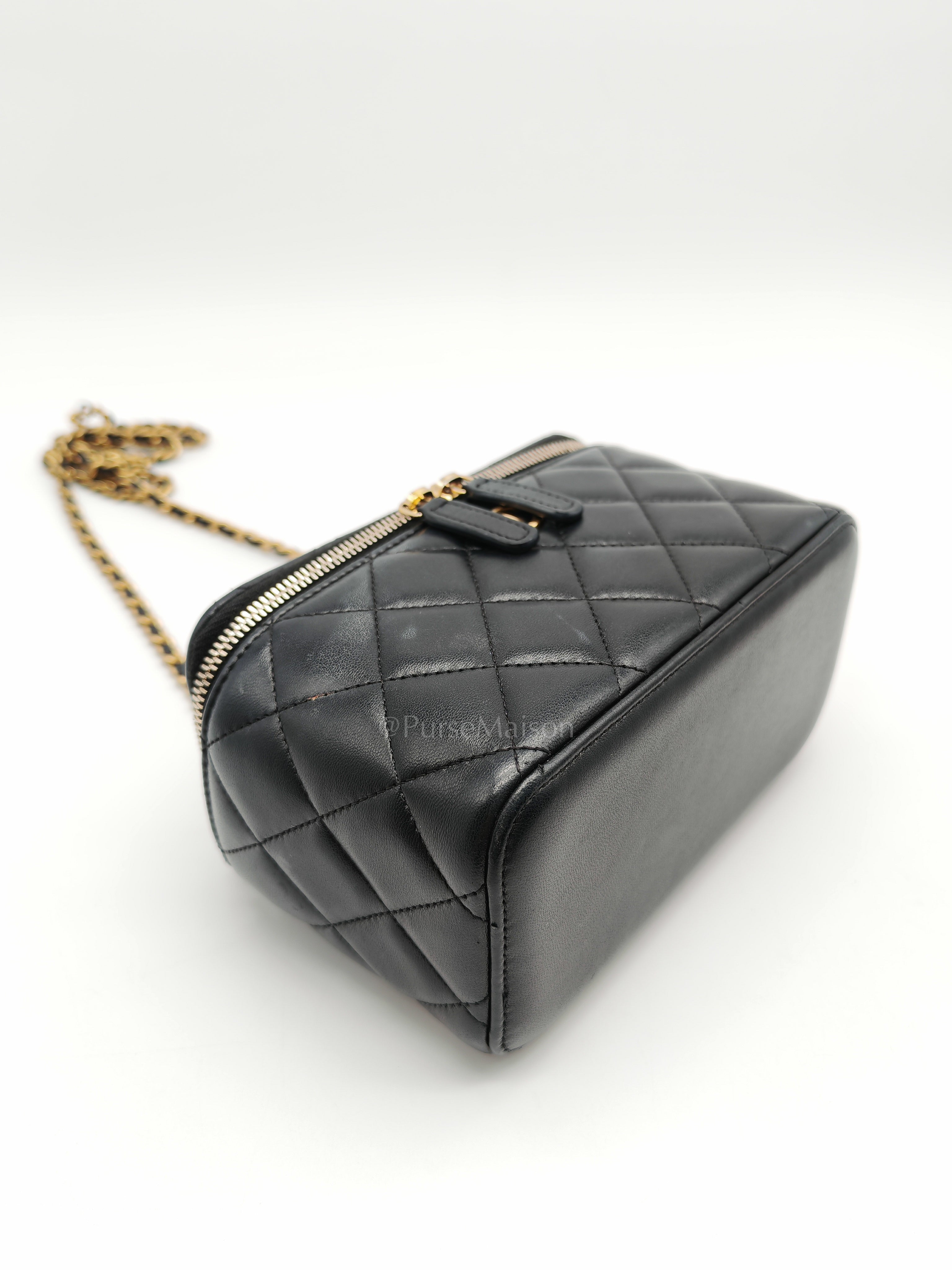 Vanity Case Top Handle Small in Black Quilted Lambskin Leather & Gold Hardware Series 31 | Purse Maison Luxury Bags Shop