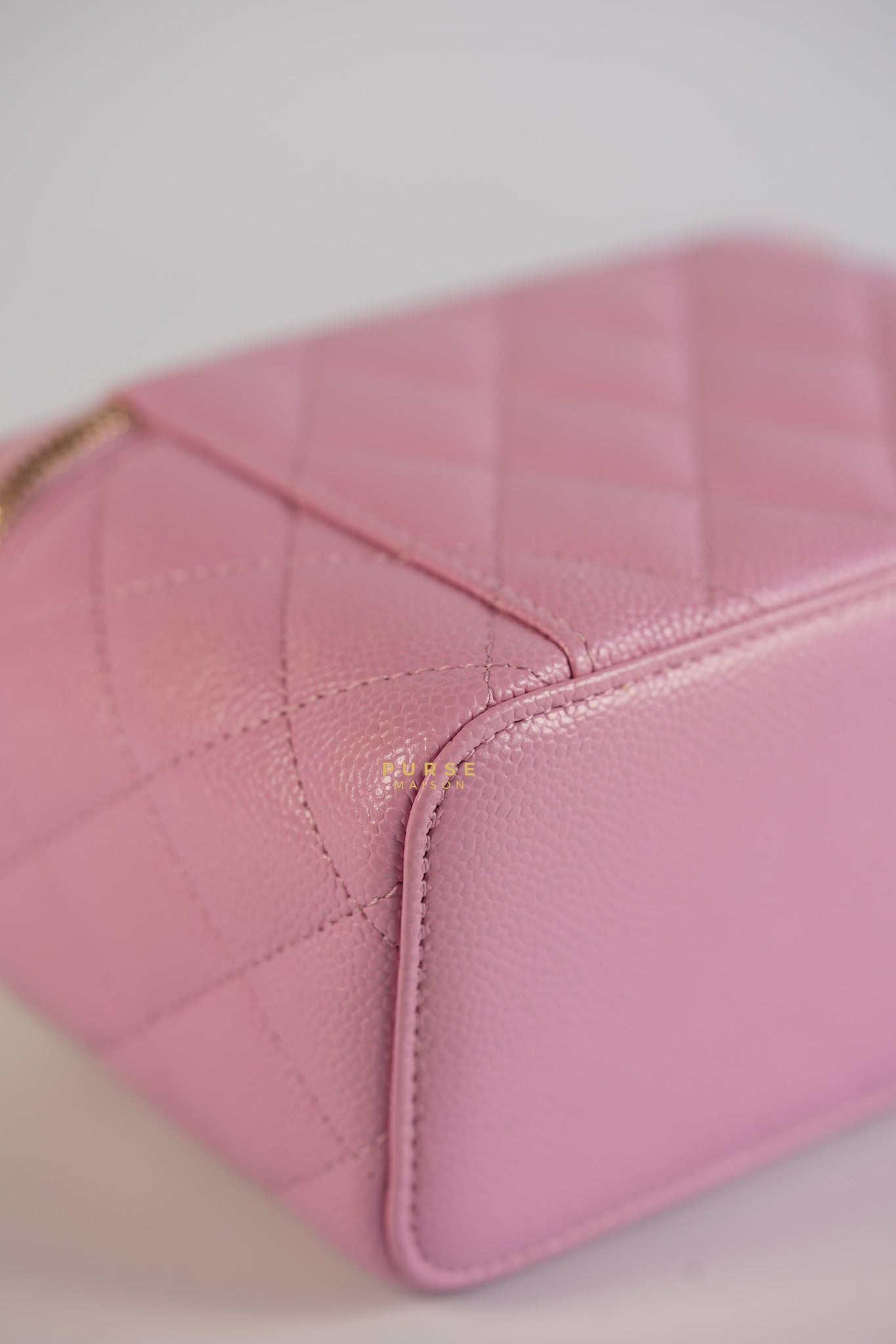 Vanity Case Top in Pink Caviar Leather and Aged Gold Hardware (Series 32) | Purse Maison Luxury Bags Shop