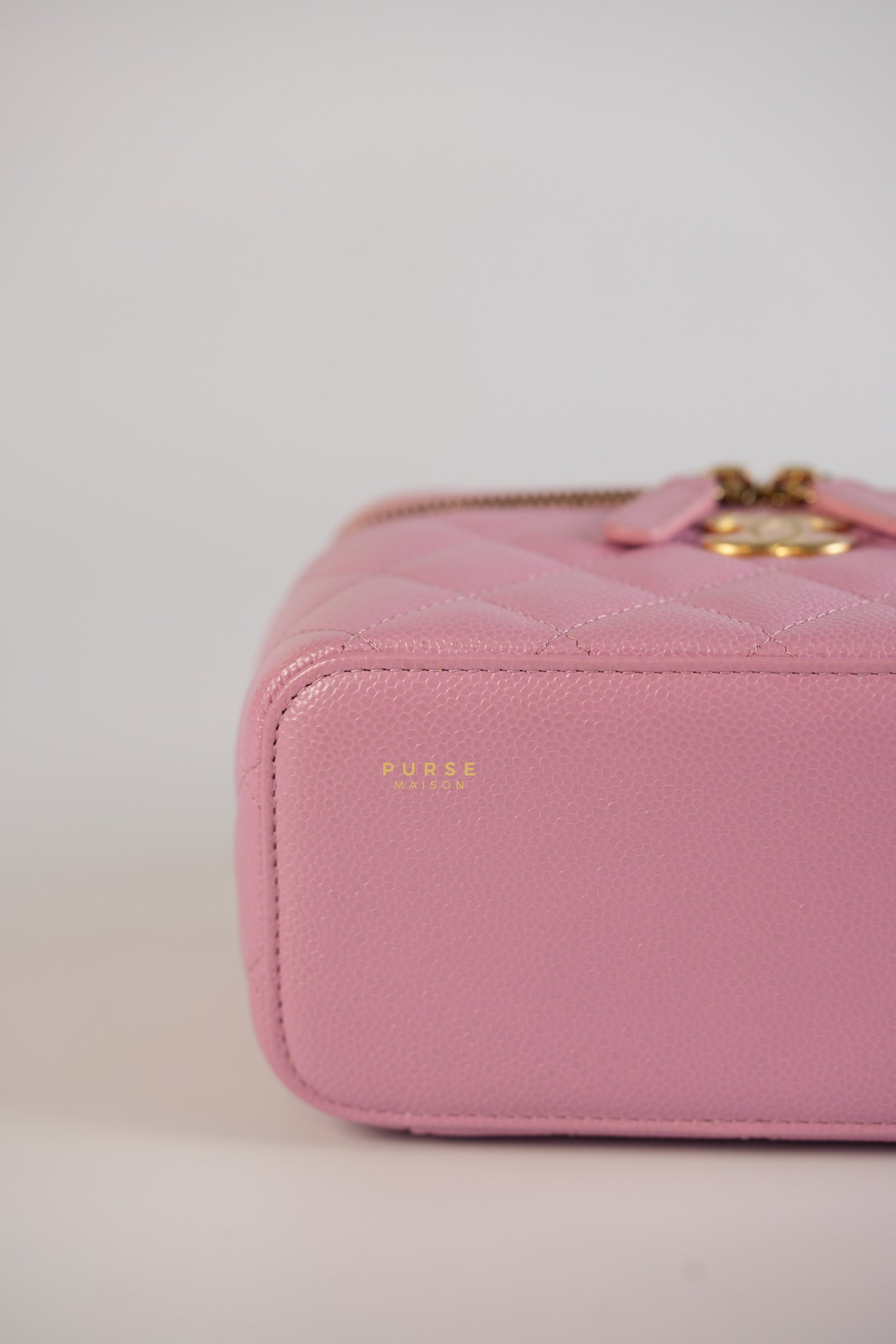 Vanity Case Top in Pink Caviar Leather and Aged Gold Hardware (Series 32) | Purse Maison Luxury Bags Shop